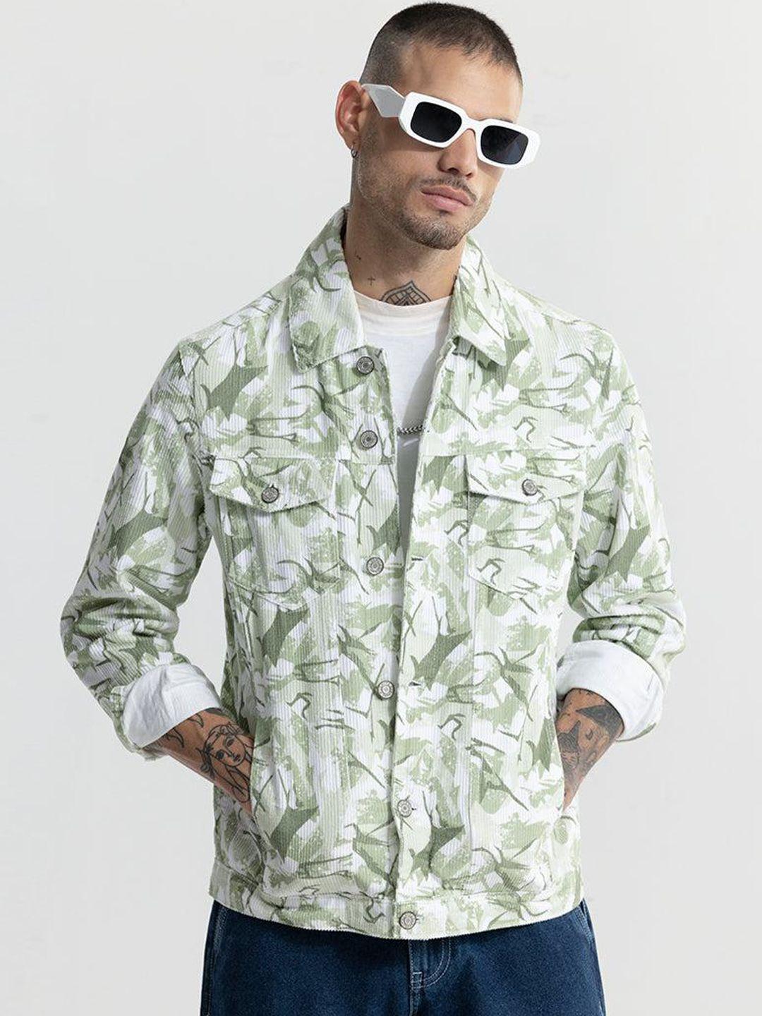 snitch green spread collar cotton denim jacket