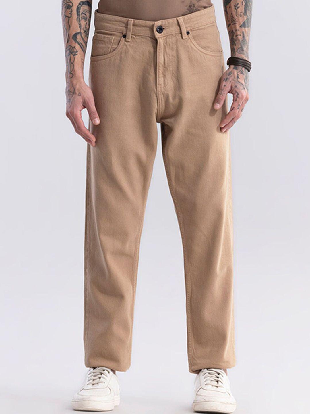 snitch-men-beige-baggy-fit-relaxed-fit-pure-cotton-jeans