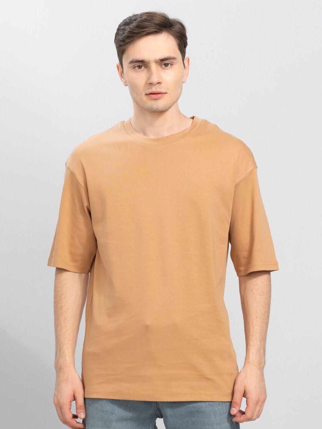 snitch men brown pure cotton boxy t-shirt