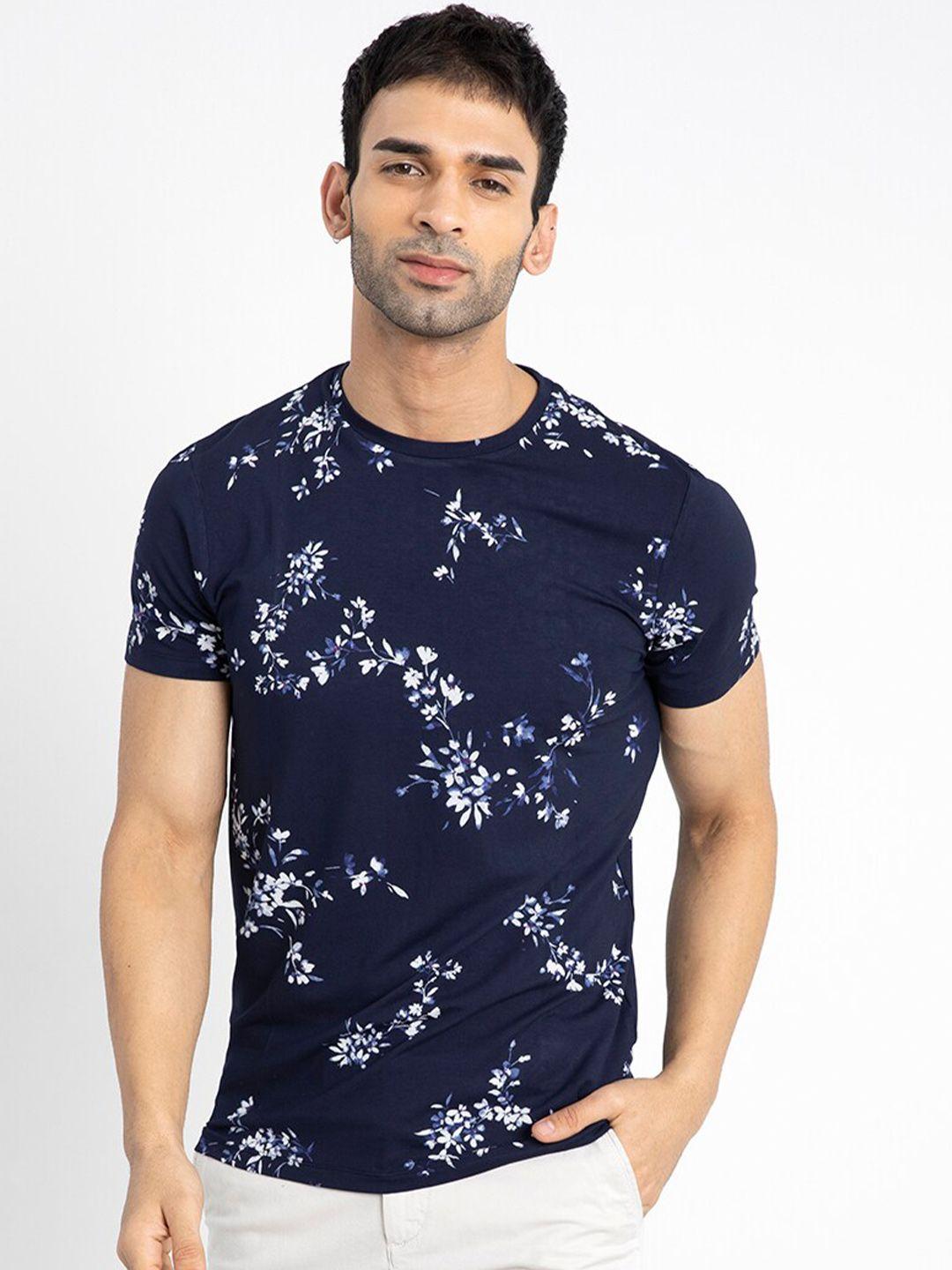 snitch men floral printed cotton slim fit t-shirt