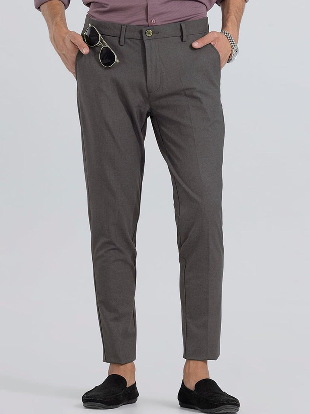 snitch men grey original mid rise plain slim fit trousers