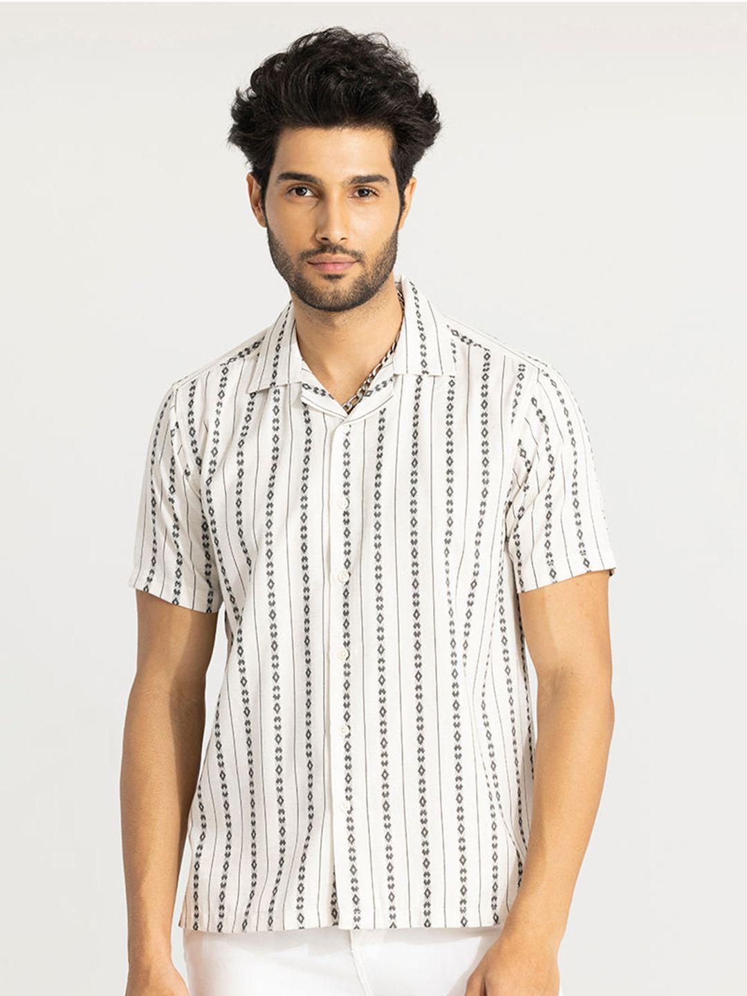 snitch men off white classic boxy printed casual shirt