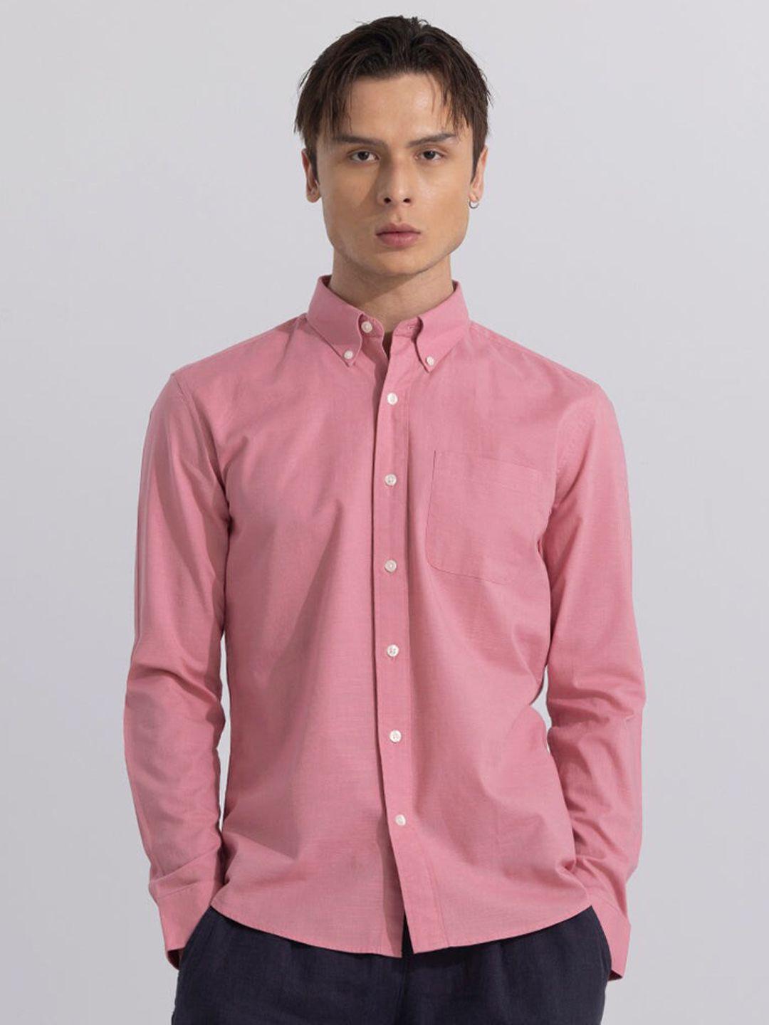 snitch men pink classic opaque casual shirt