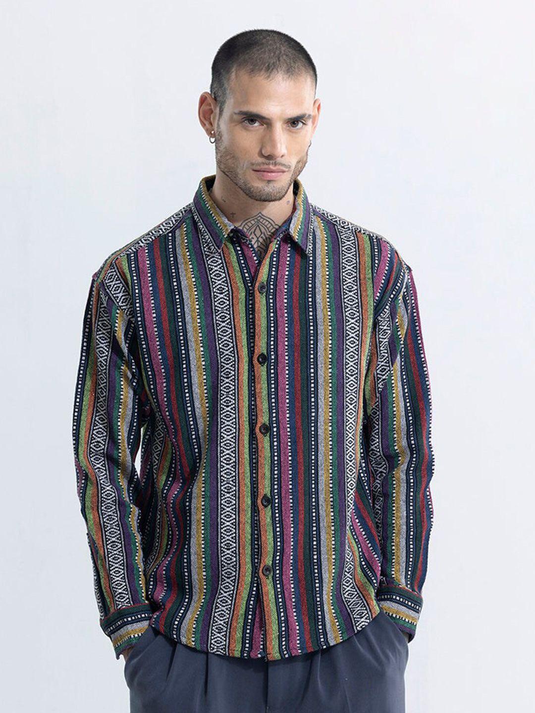snitch purple classic oversized vertical stripes spread collar cotton casual shirt