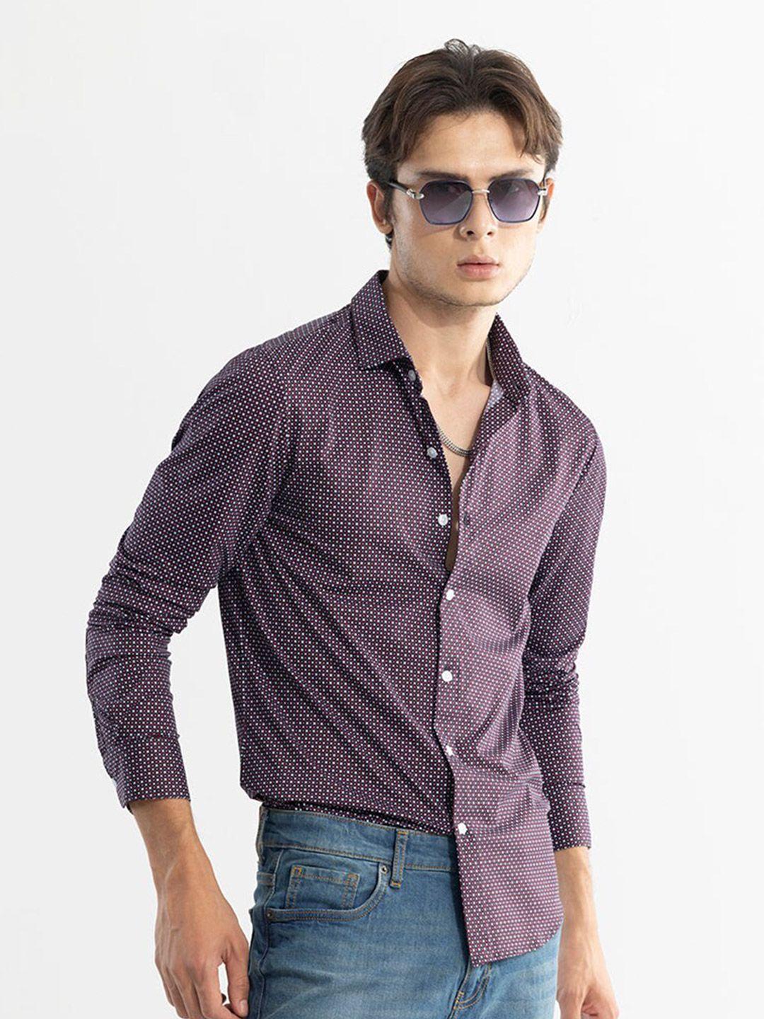 snitch purple classic slim fit micro ditsy printed cotton casual shirt