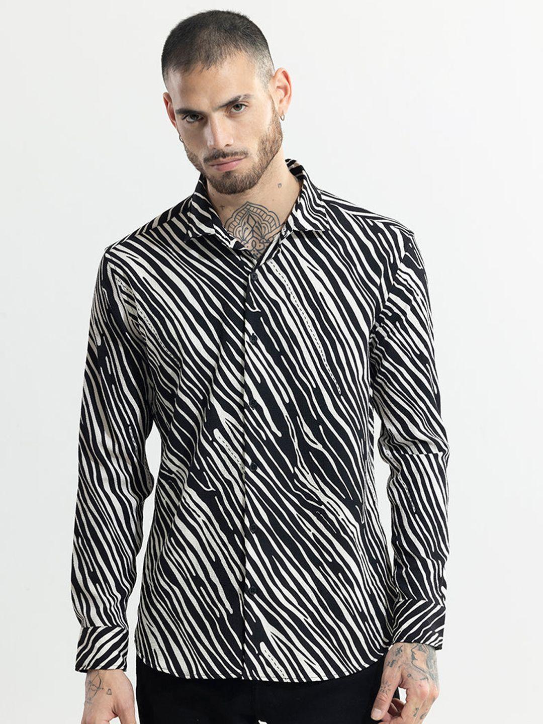 snitch striped printed classic slim fit casual shirt