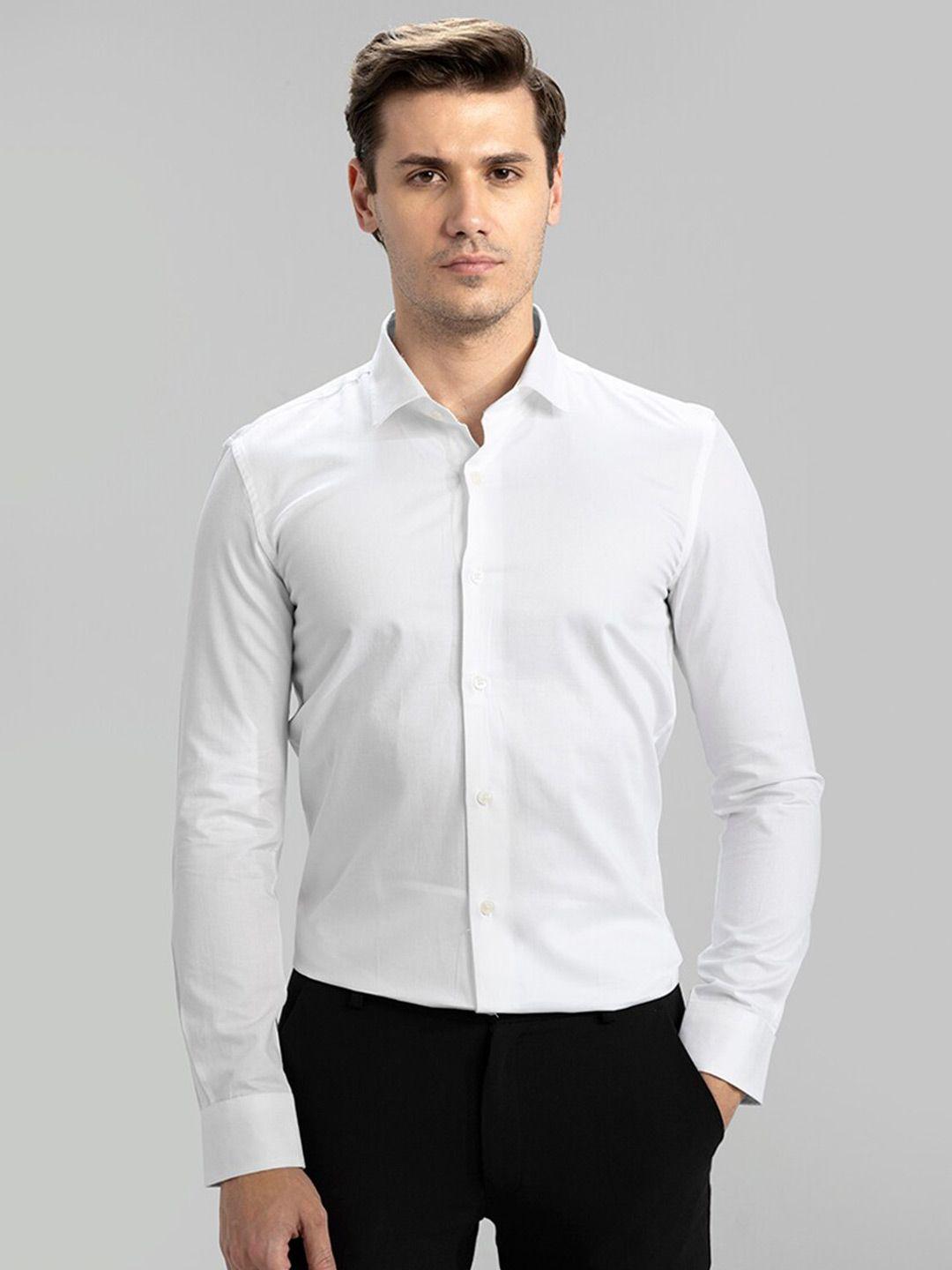 snitch white classic slim fit cotton casual shirt