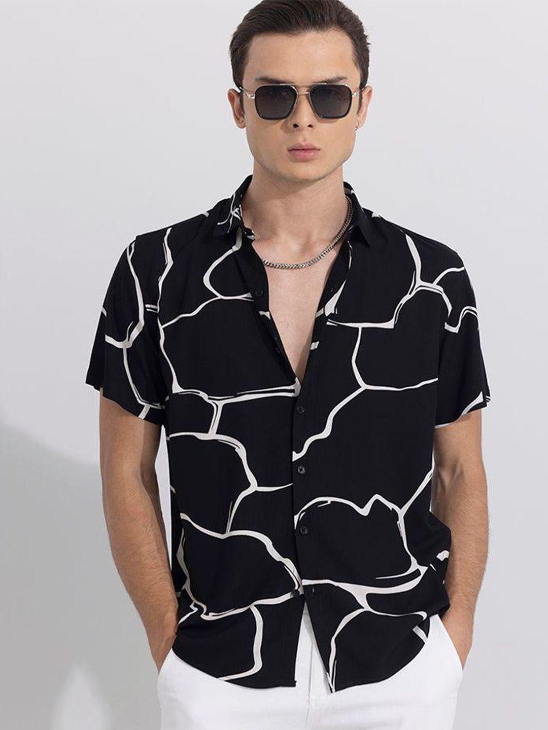 snitch abstract cotton spread collar classic slim fit printed casual shirt