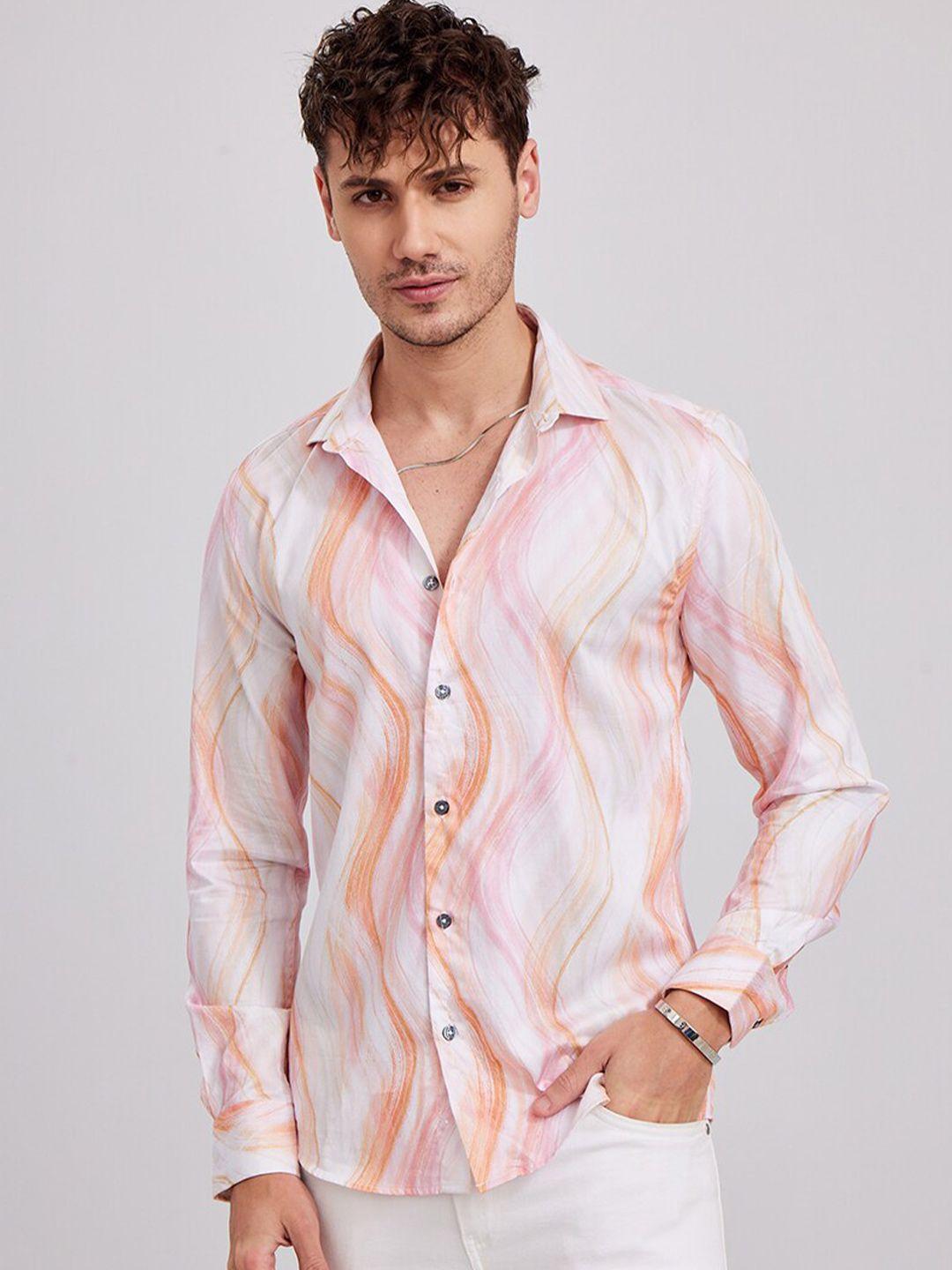 snitch abstract printed spread collar cotton slim fit casual shirt