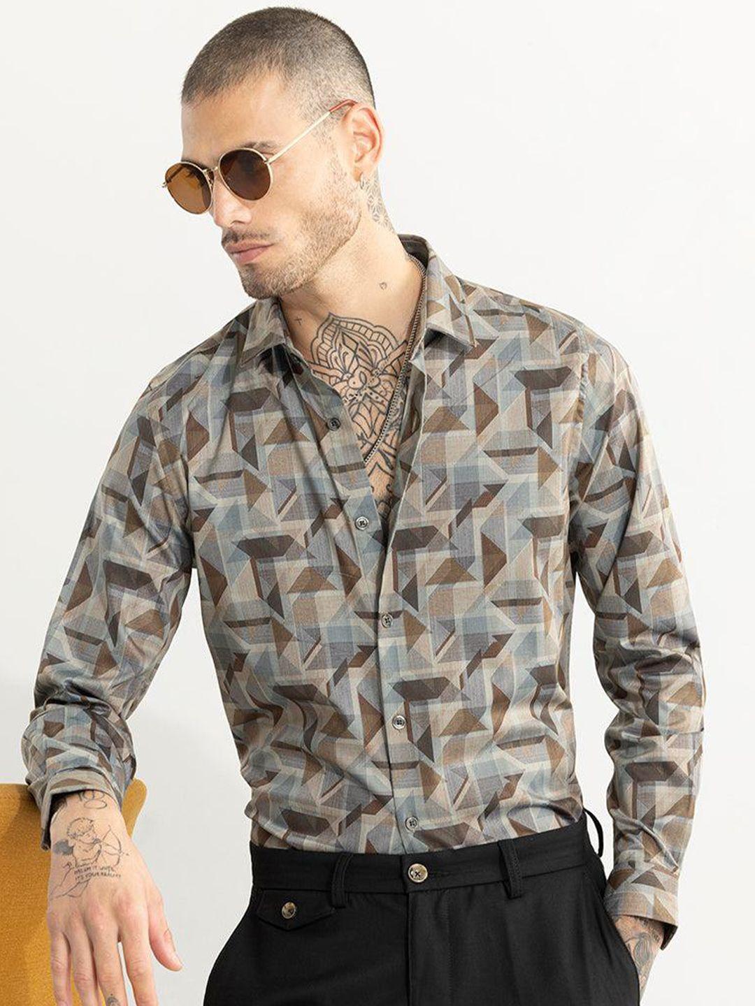 snitch abstract spread collar classic slim fit printed casual shirt