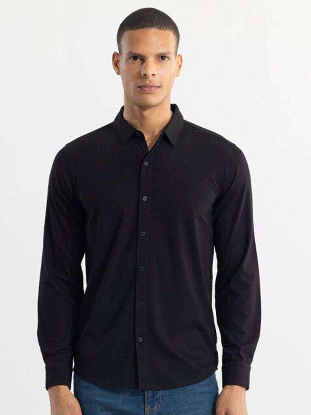 snitch black classic slim fit casual shirt