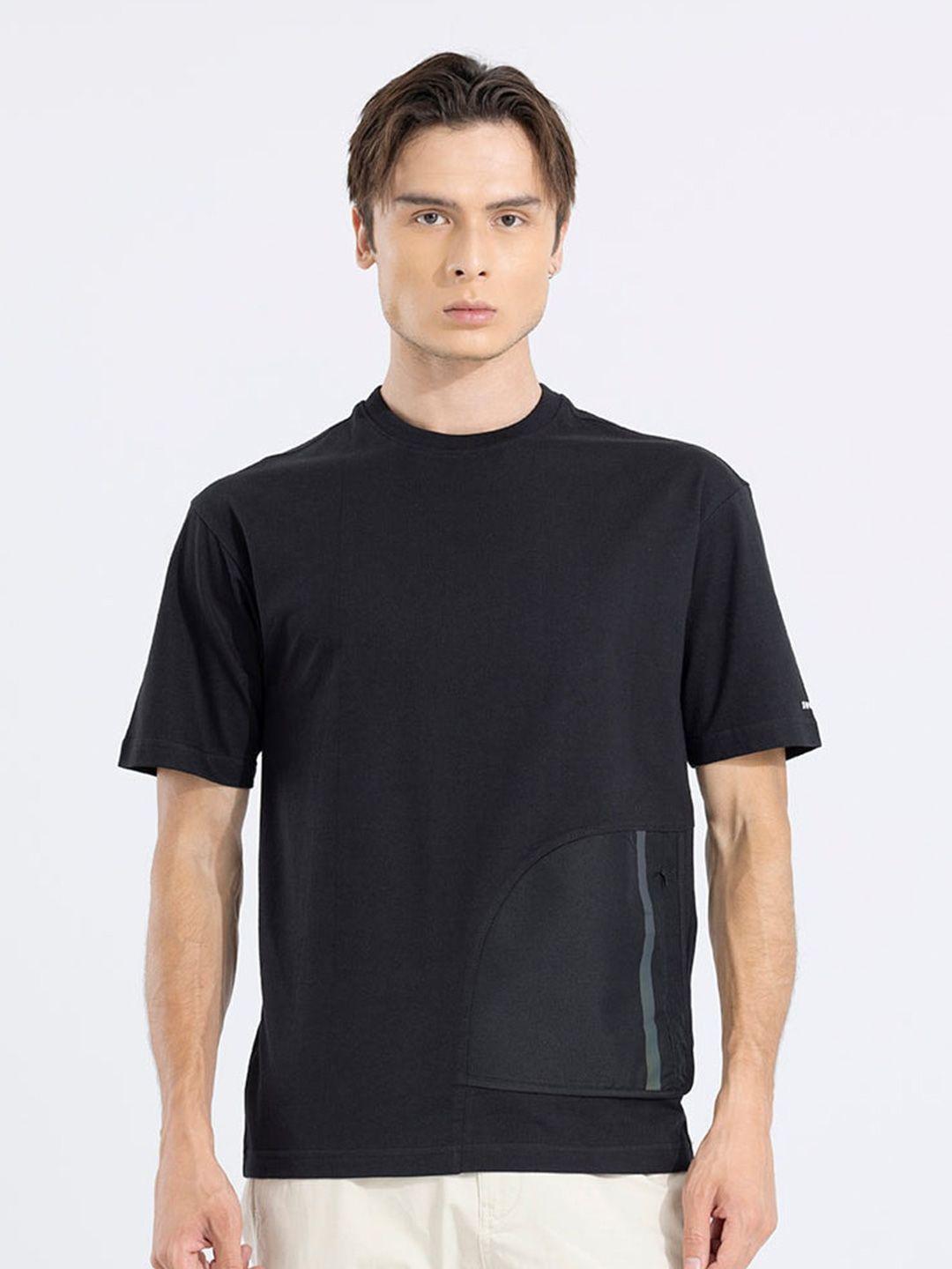 snitch black round neck cotton t-shirt