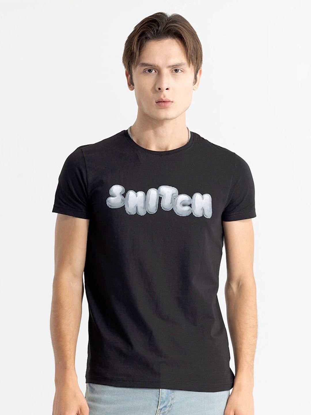 snitch black typography printed cotton t-shirt