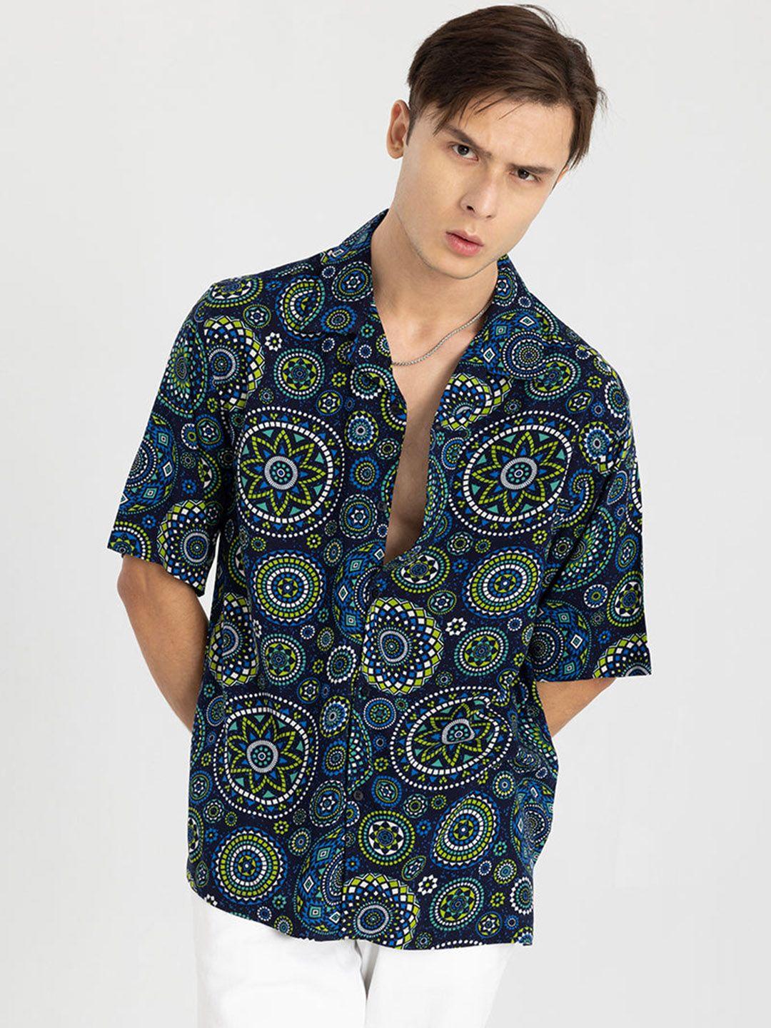 snitch blue classic opaque printed casual shirt
