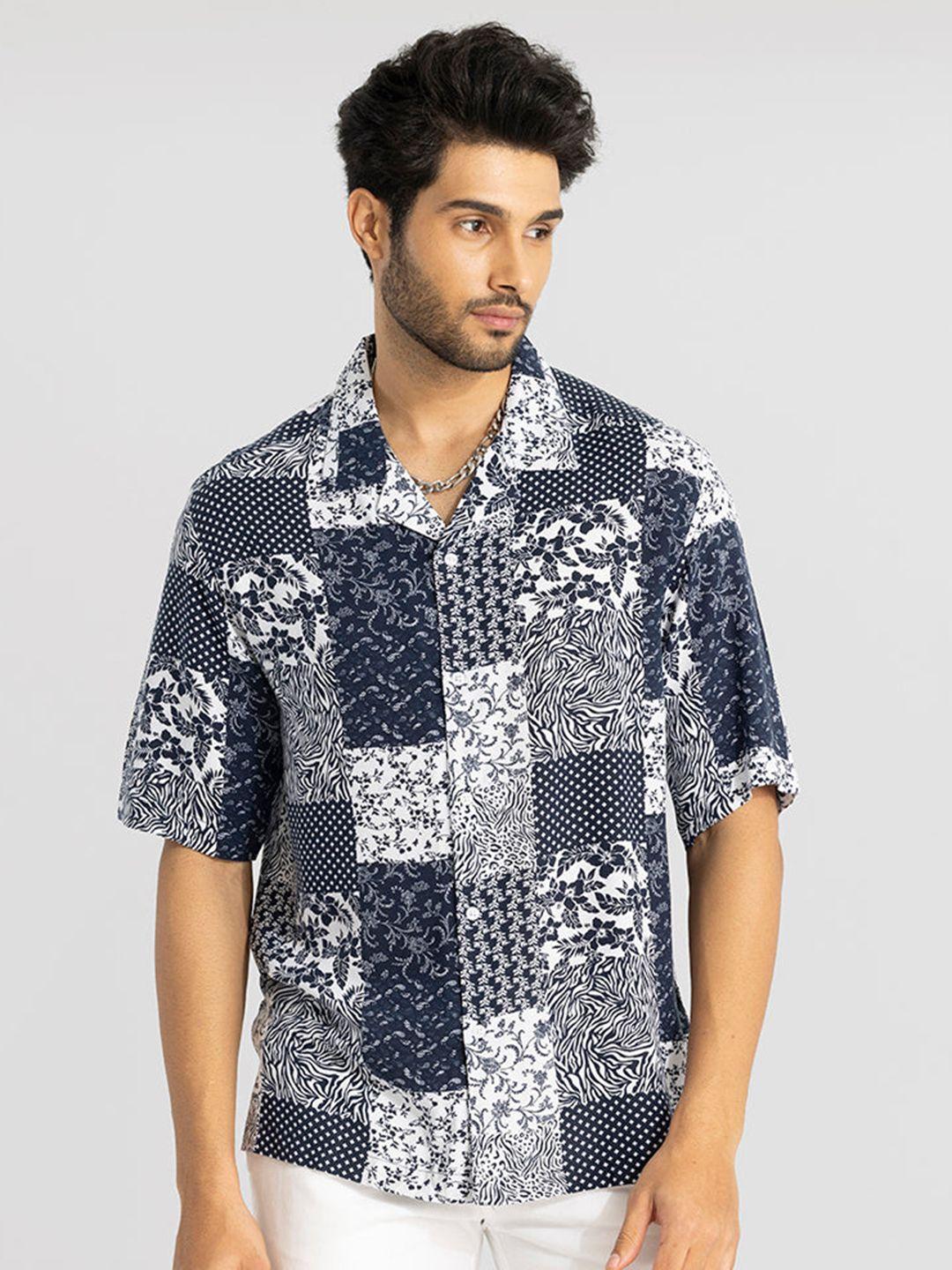 snitch blue classic oversized ethnic motifs printed casual shirt