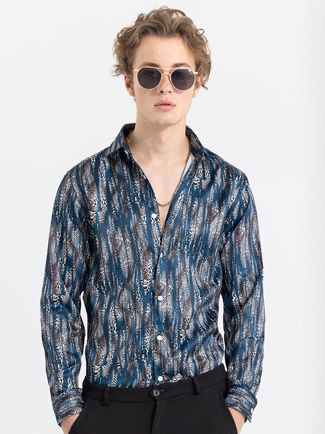 snitch blue classic slim fit animal printed cotton casual shirt