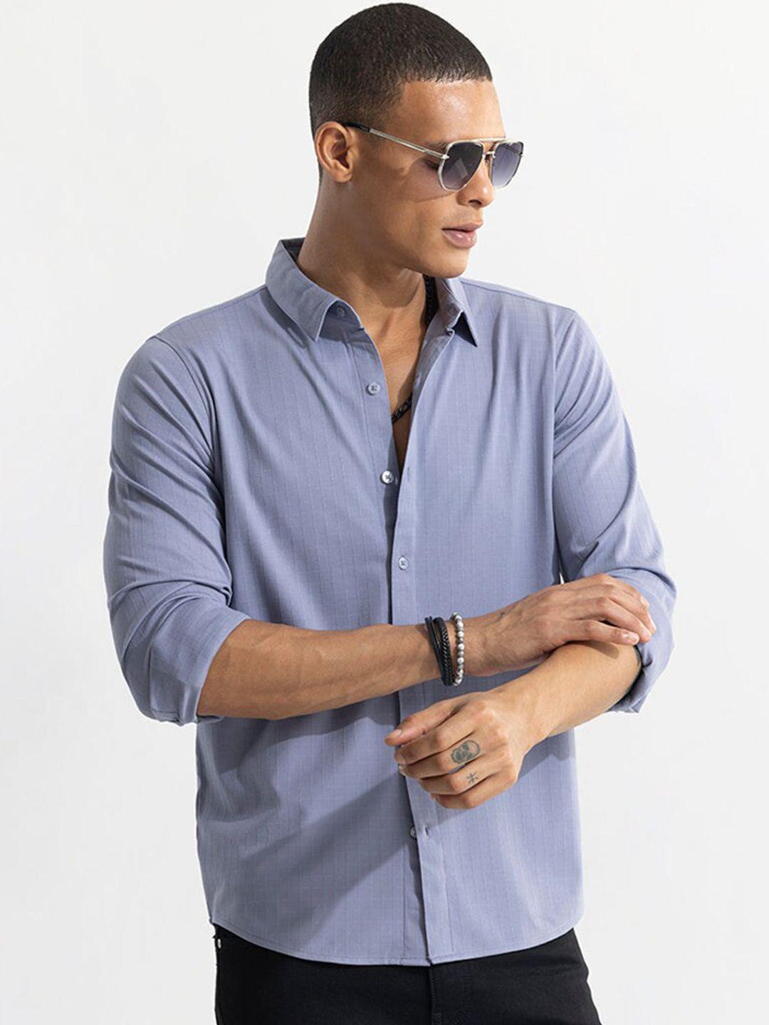 snitch blue classic slim fit casual shirt