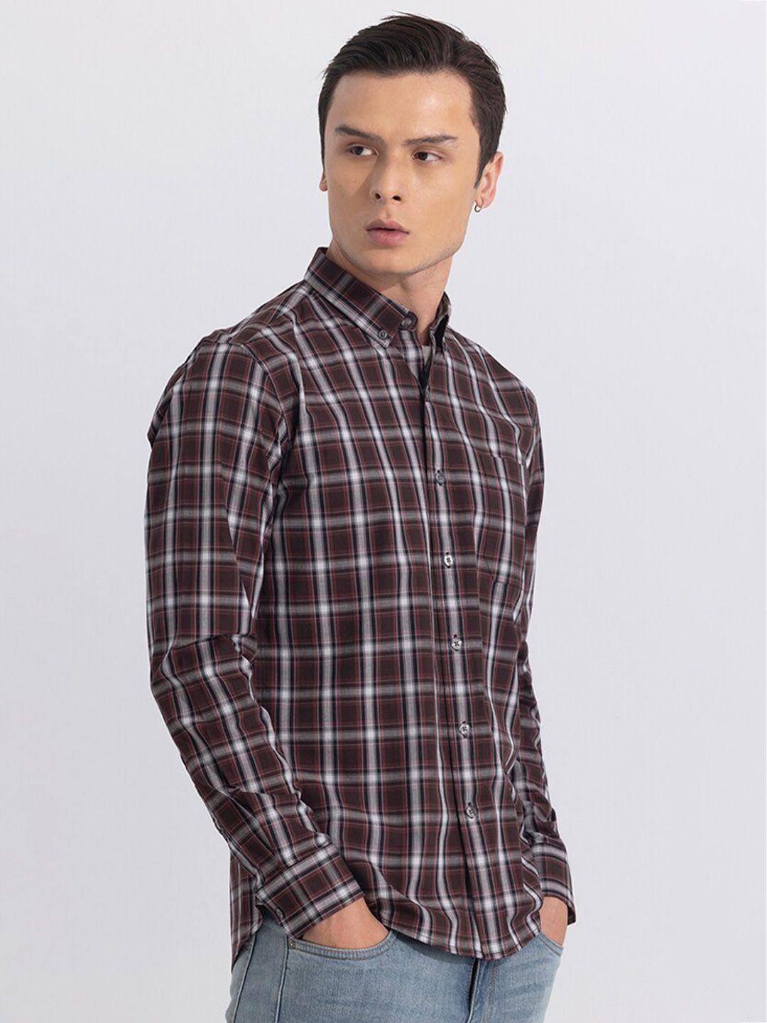 snitch blue classic slim fit tartan checked pure cotton casual shirt