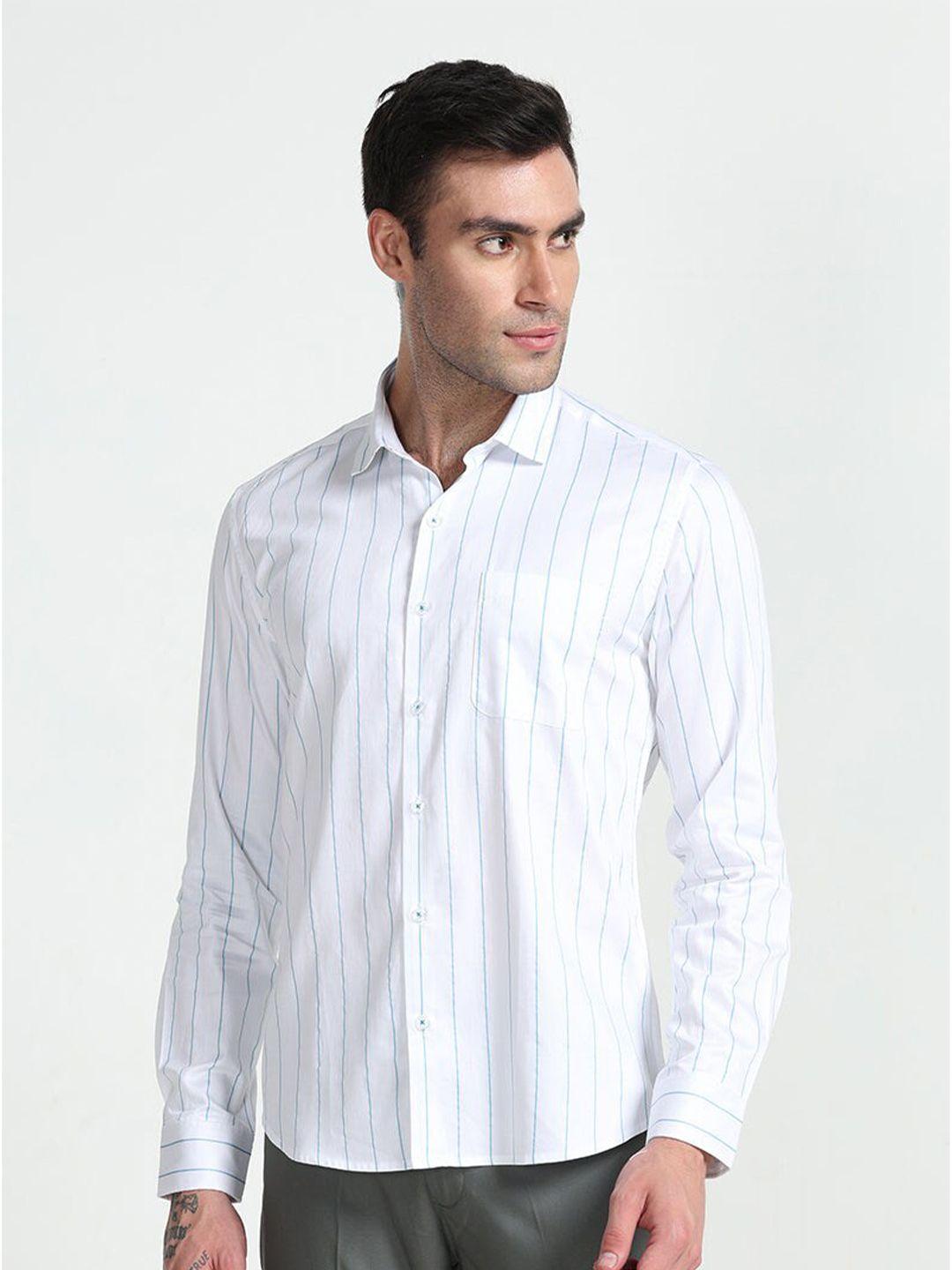 snitch blue classic slim fit vertical stripes pure cotton casual shirt