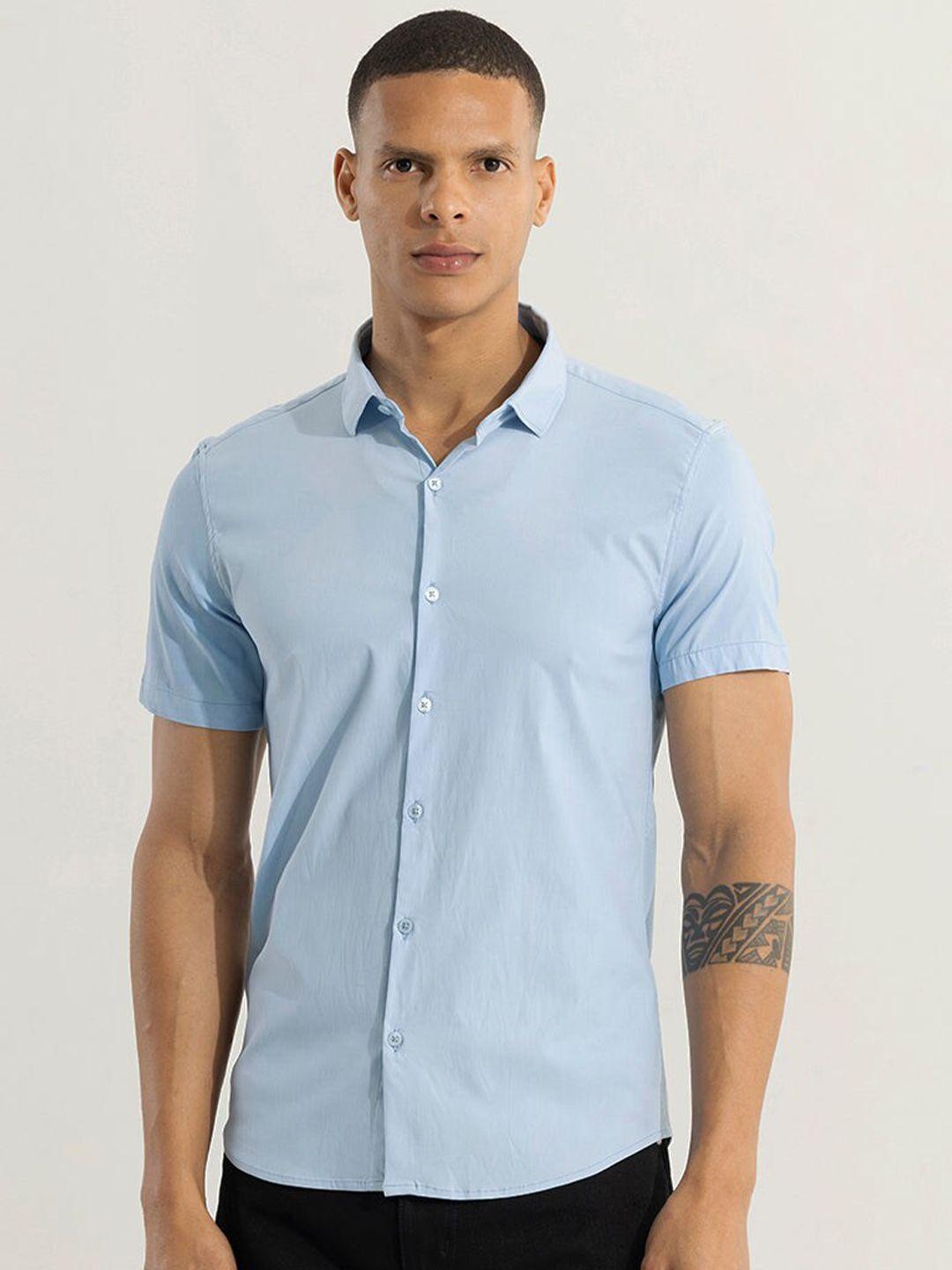 snitch blue classic spread collar cotton casual shirt
