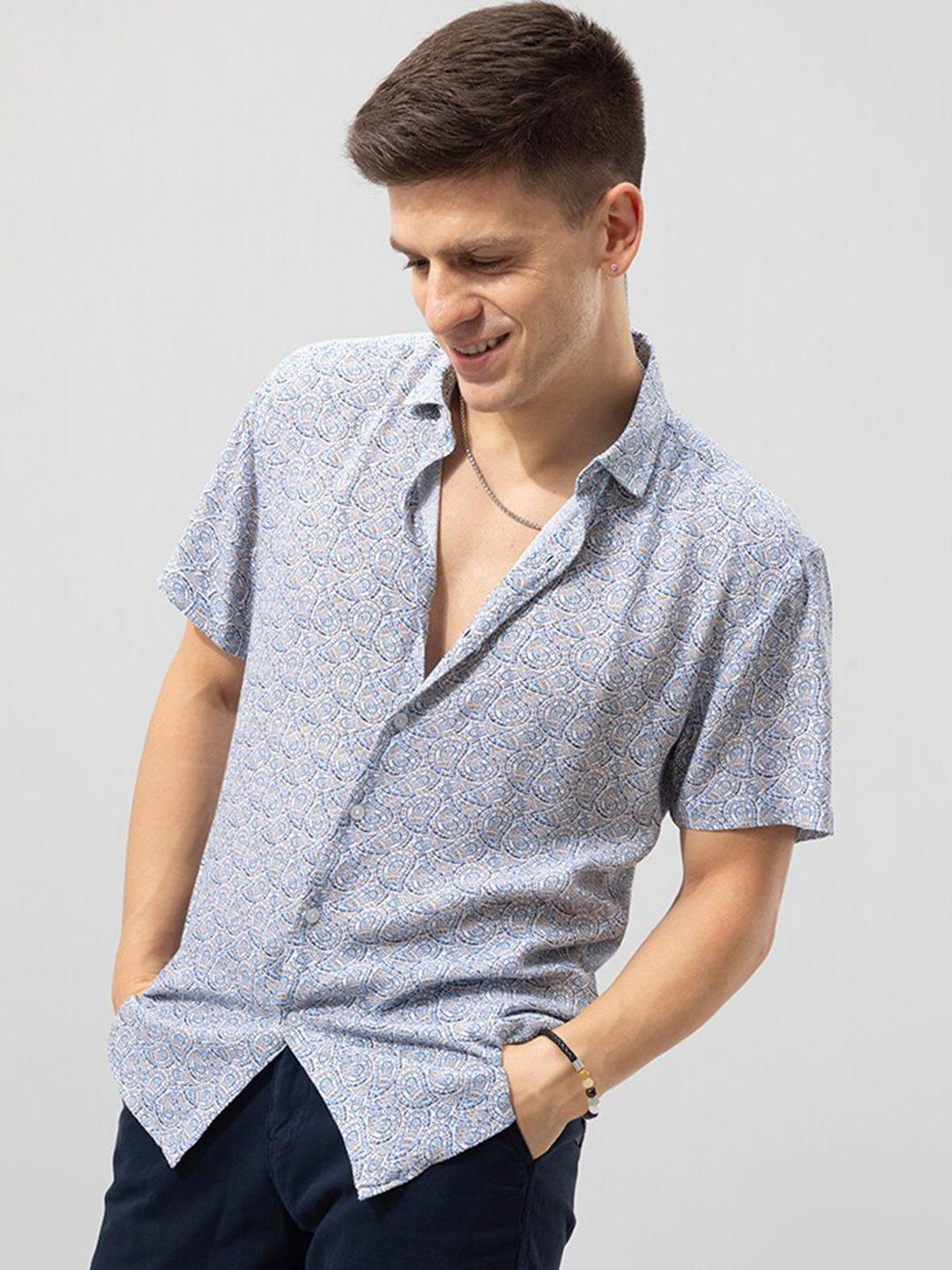 snitch blue ethnic motifs printed slim fit casual shirt