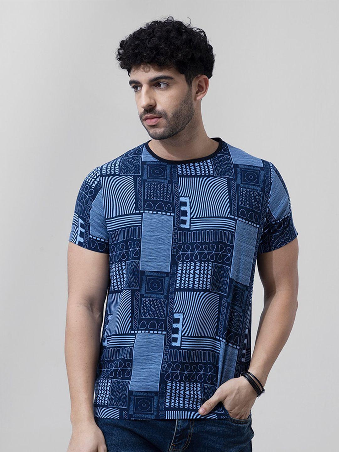 snitch blue geometric printed knitted t-shirt