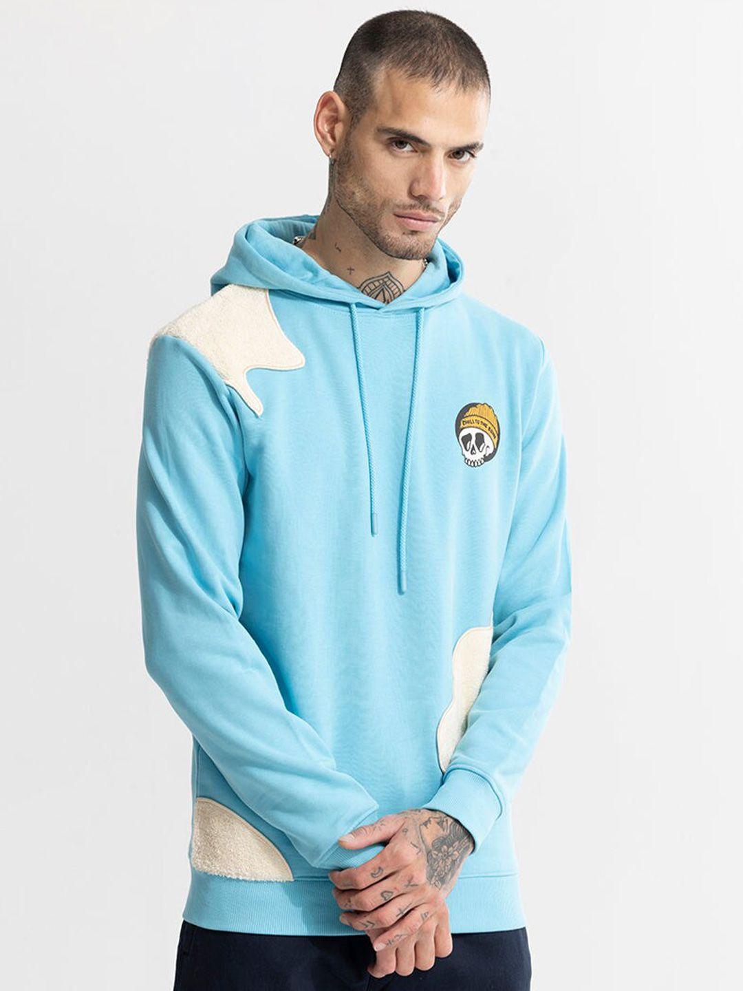 snitch blue graphic printed hooded cotton sweatshirt