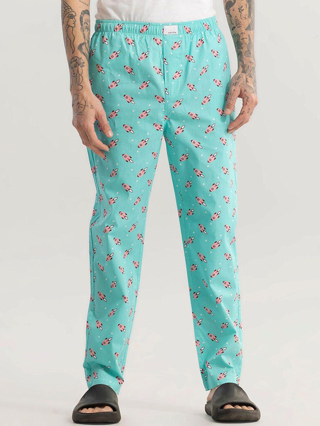 snitch blue men printed cotton lounge pants