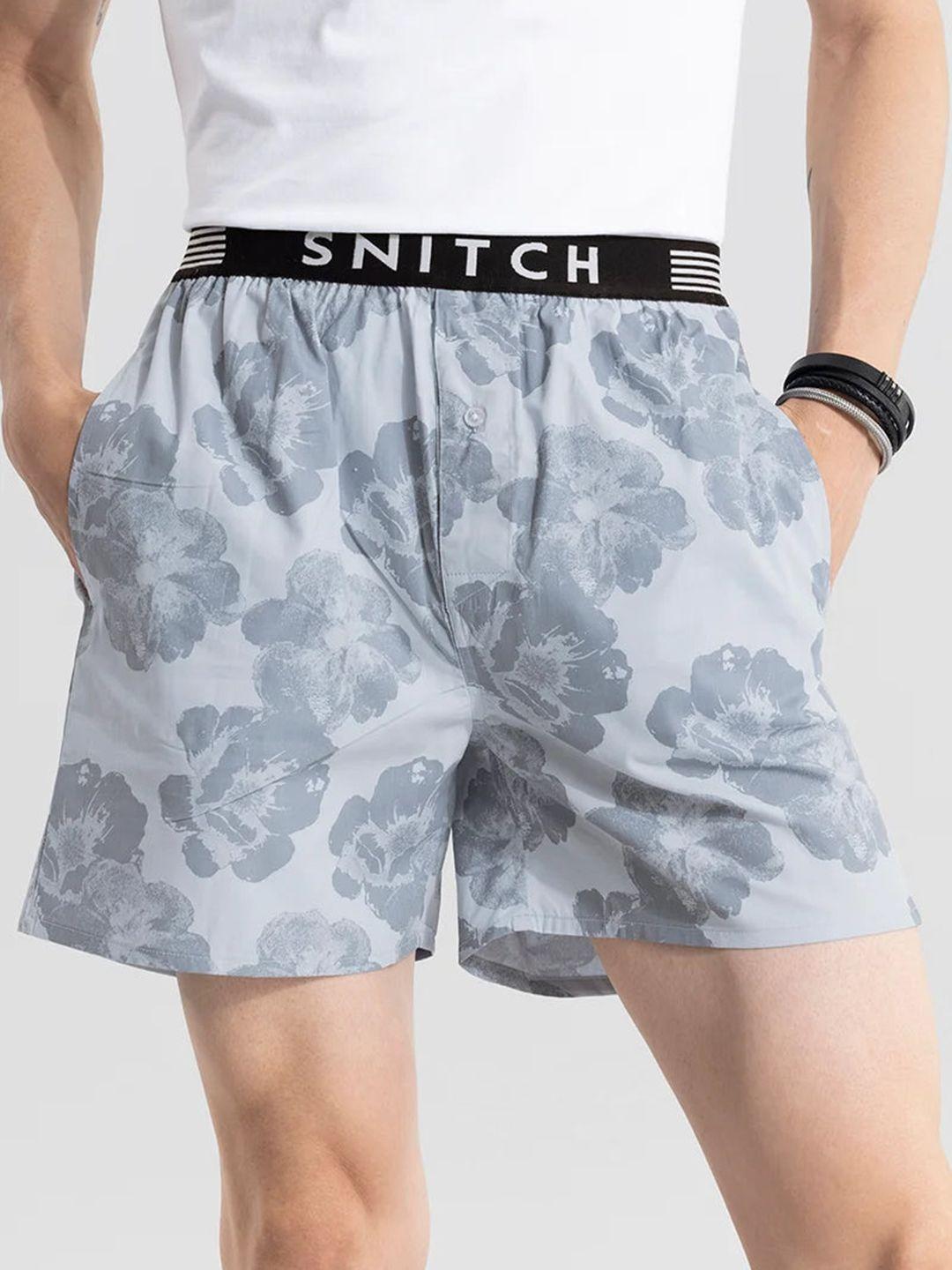 snitch blue printed cotton outer elastic boxers 4msbx9217-04-s