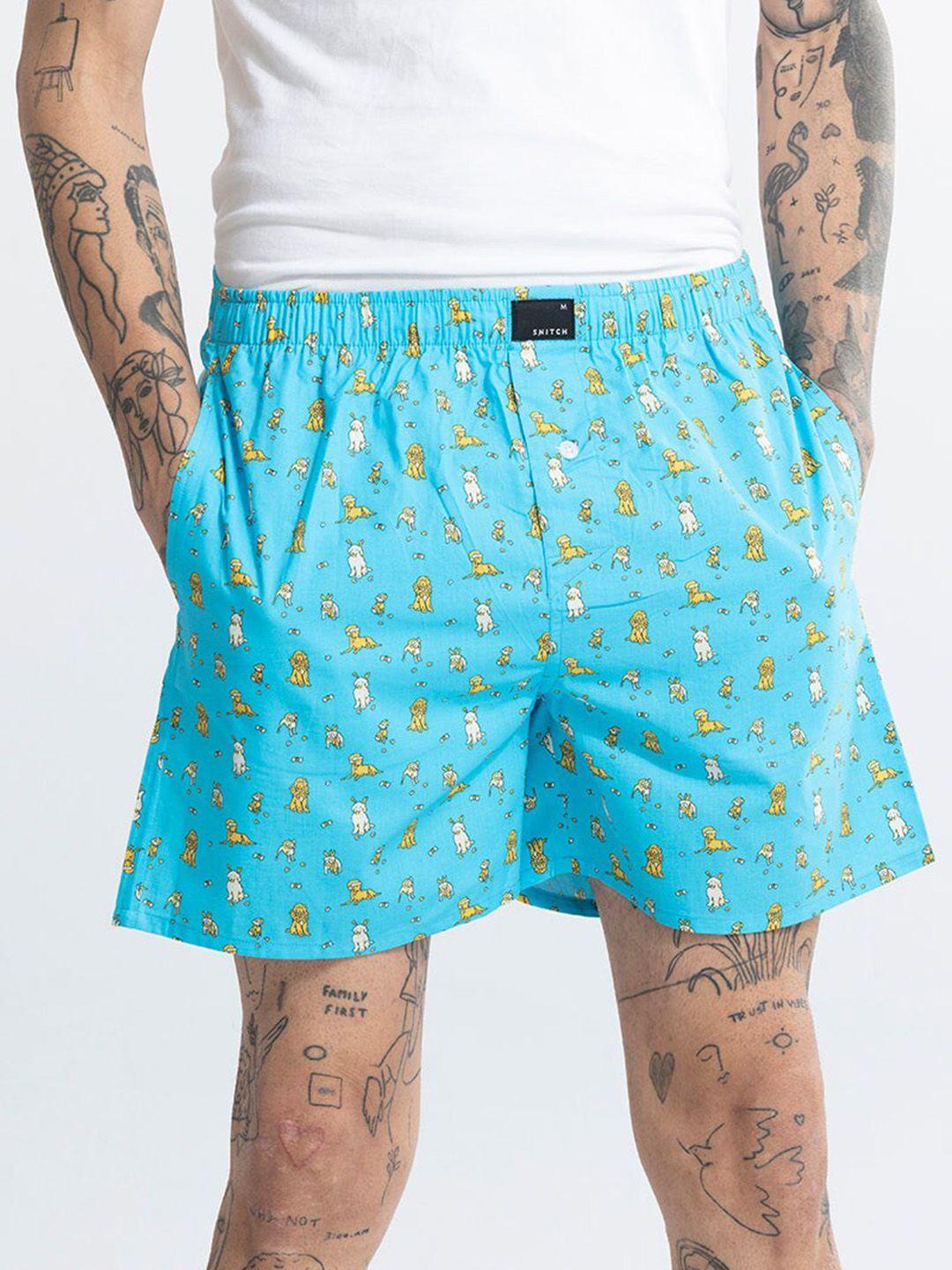snitch blue printed pure cotton boxers 4msbx9218-02-s