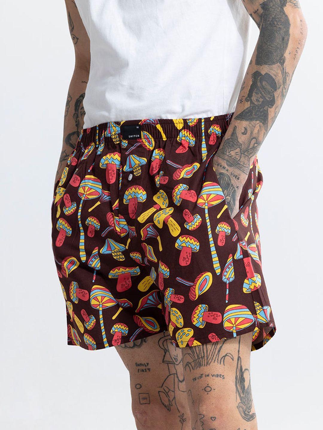 snitch brown printed pure cotton boxers 4msbx9229-02-s