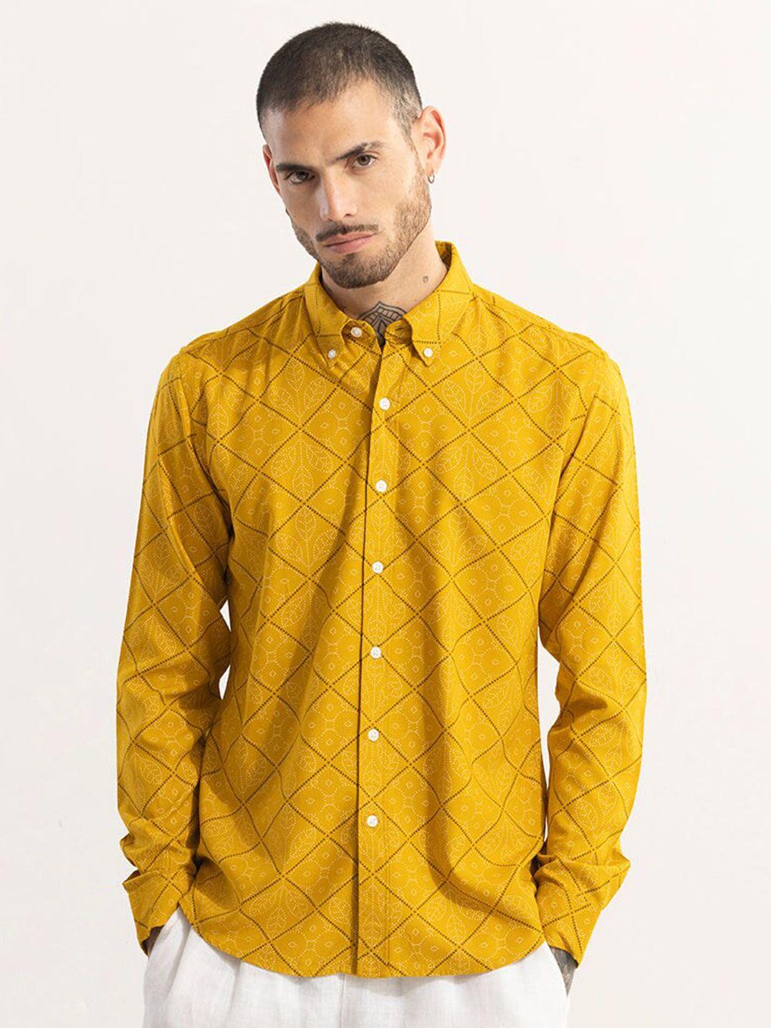 snitch classic fit geometric printed long sleeves slim fit shirt