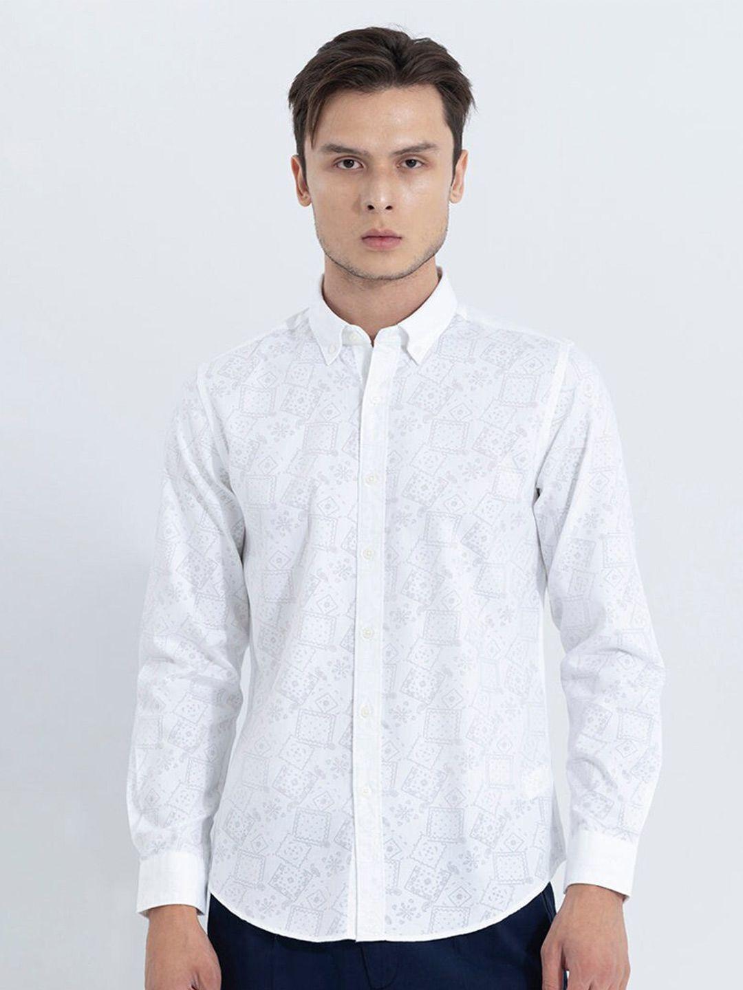 snitch classic geometric printed button-down collar pure cotton casual shirt