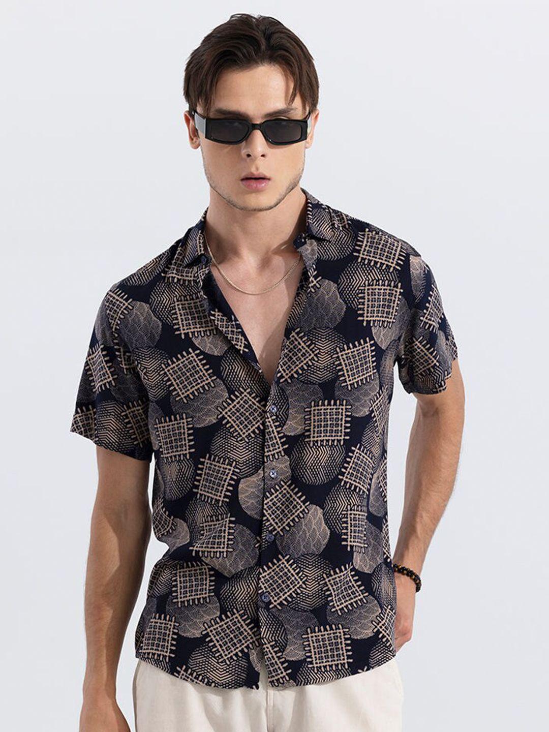 snitch classic geometric printed casual shirt