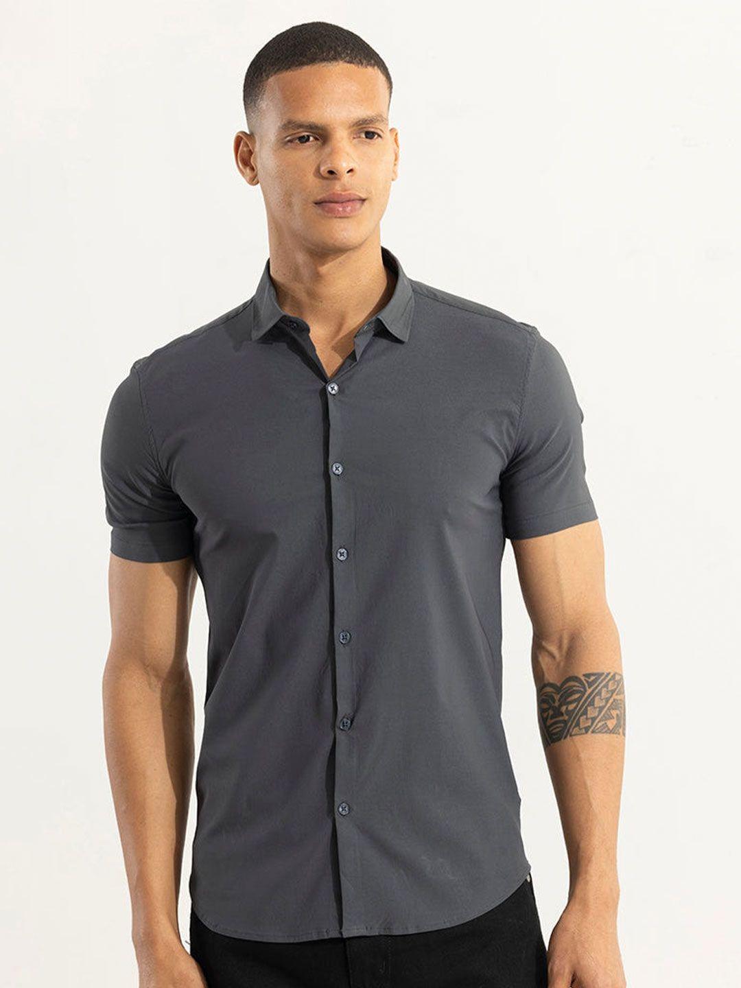 snitch classic grey spread collar cotton casual shirt