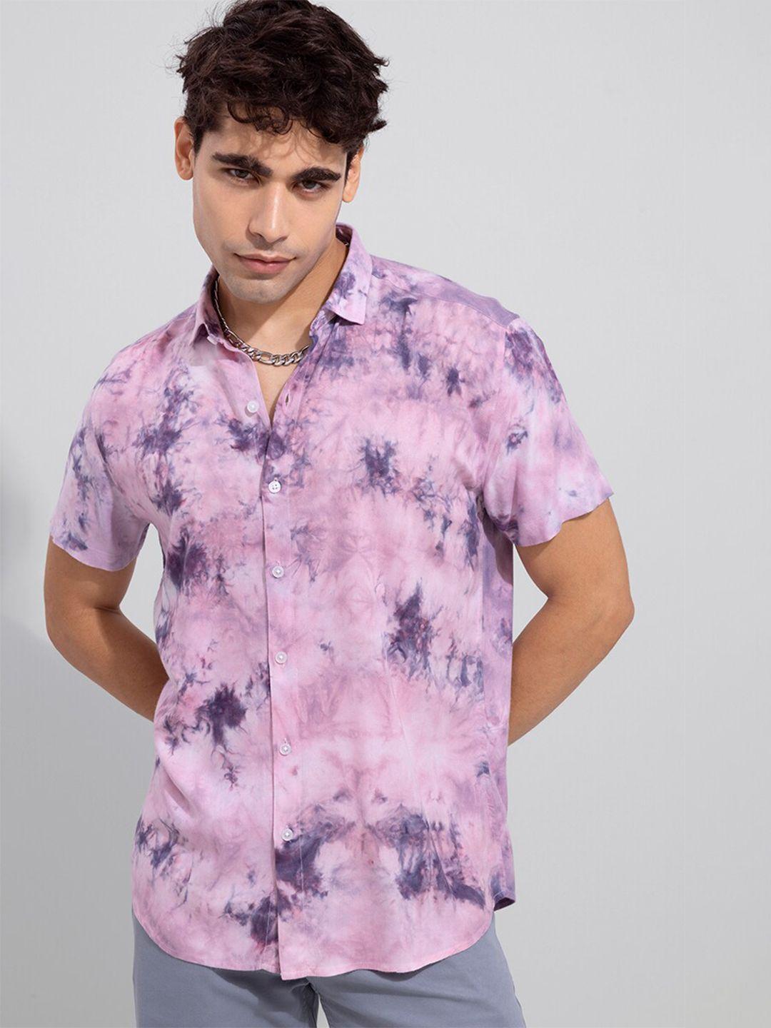 snitch classic purple slim fit printed opaque casual shirt