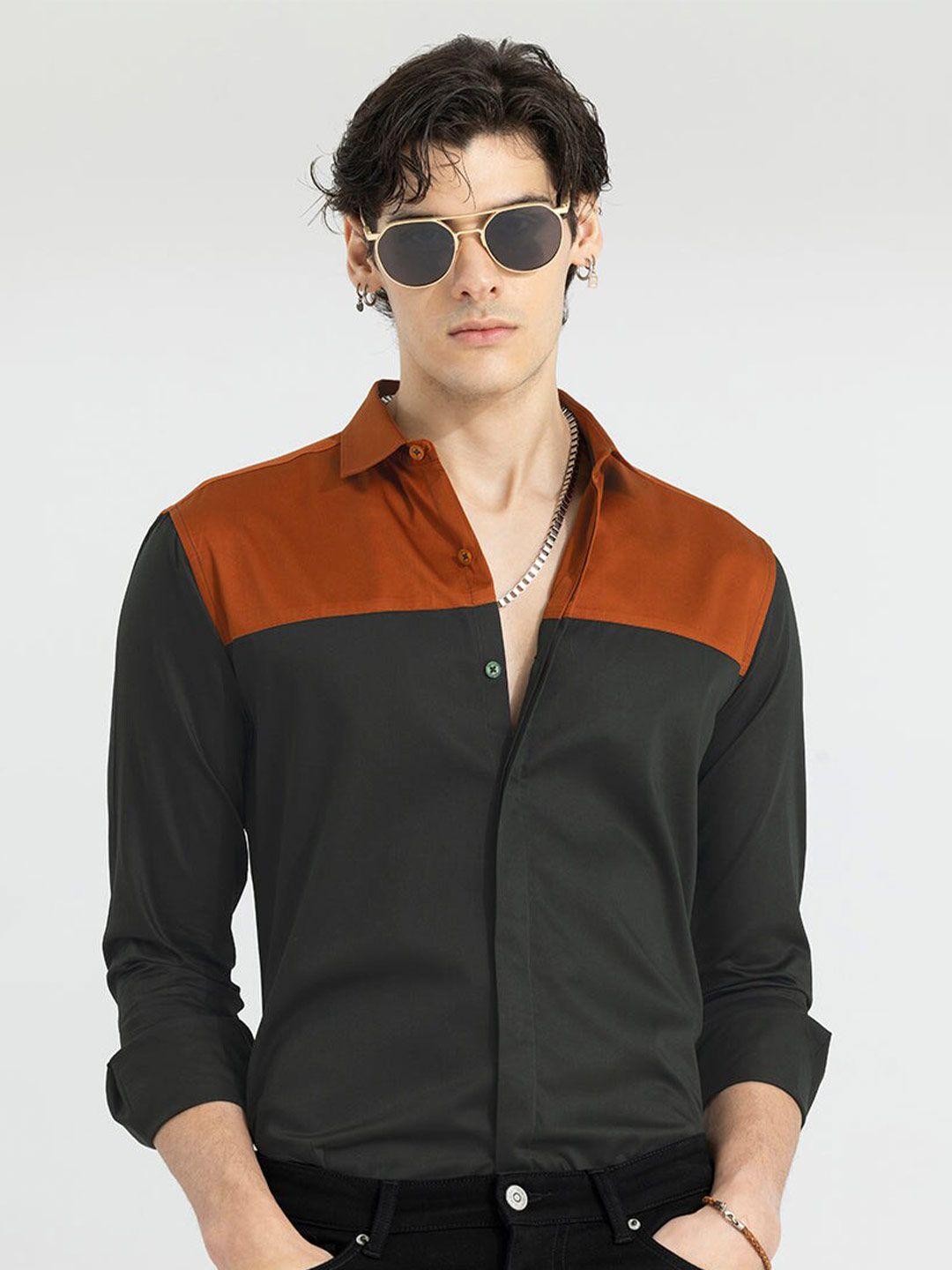 snitch classic slim fit colourblocked pure cotton casual shirt