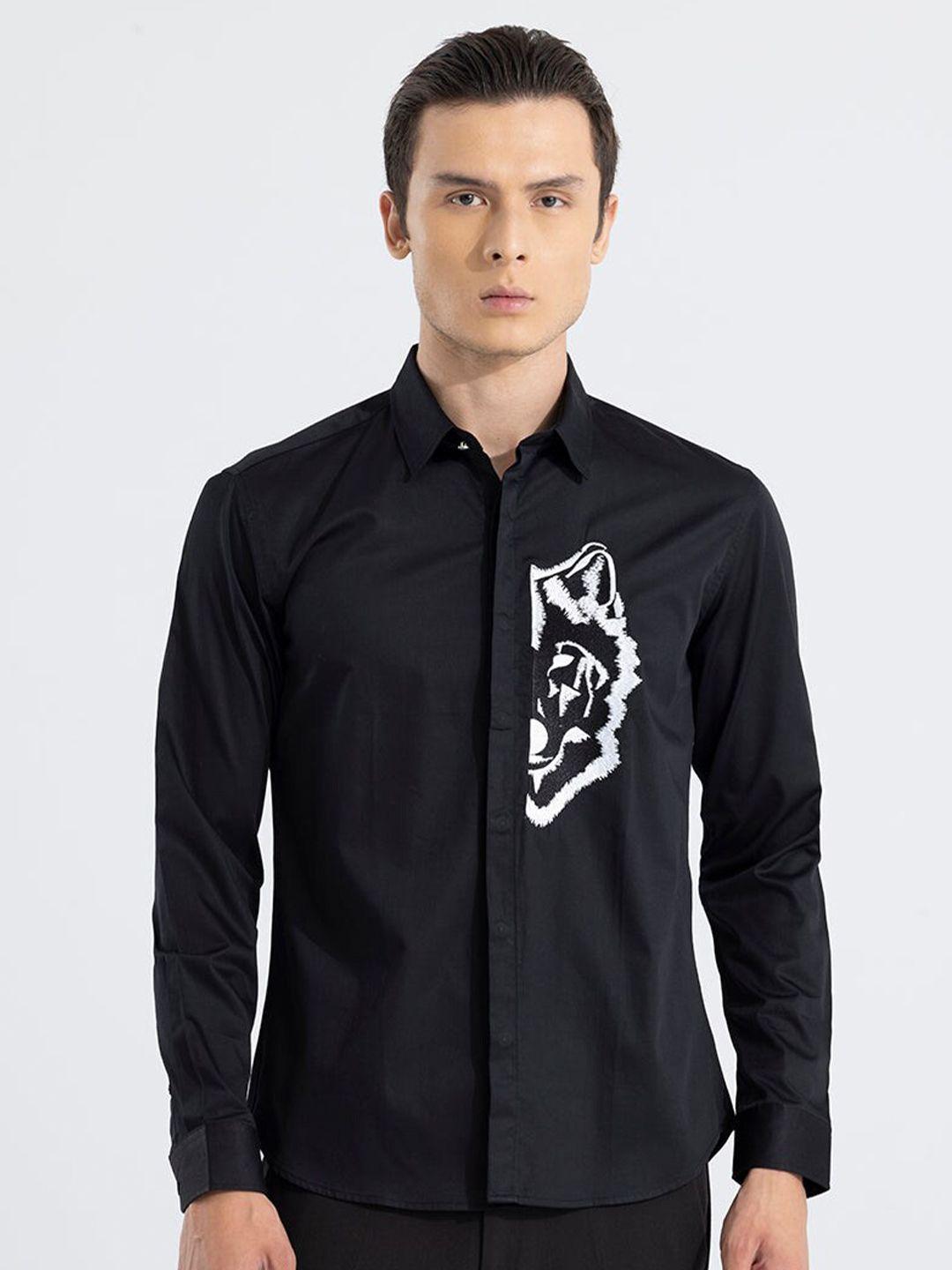snitch classic slim fit embroidered pure cotton casual shirt