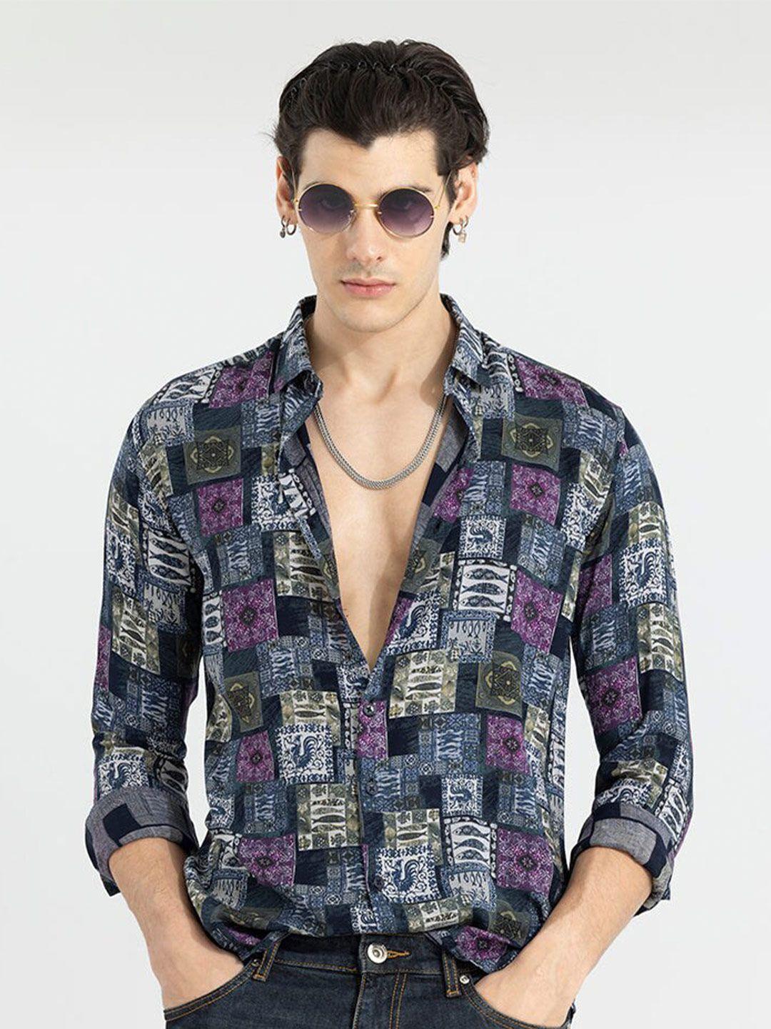 snitch classic slim fit ethnic motifs printed casual shirt