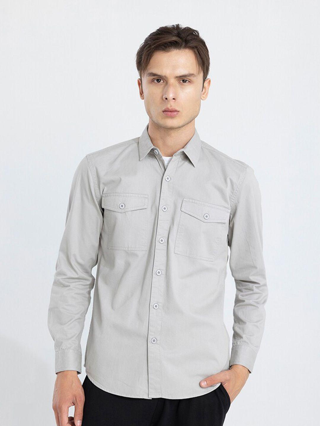 snitch classic slim fit spread collar pure cotton casual shirt