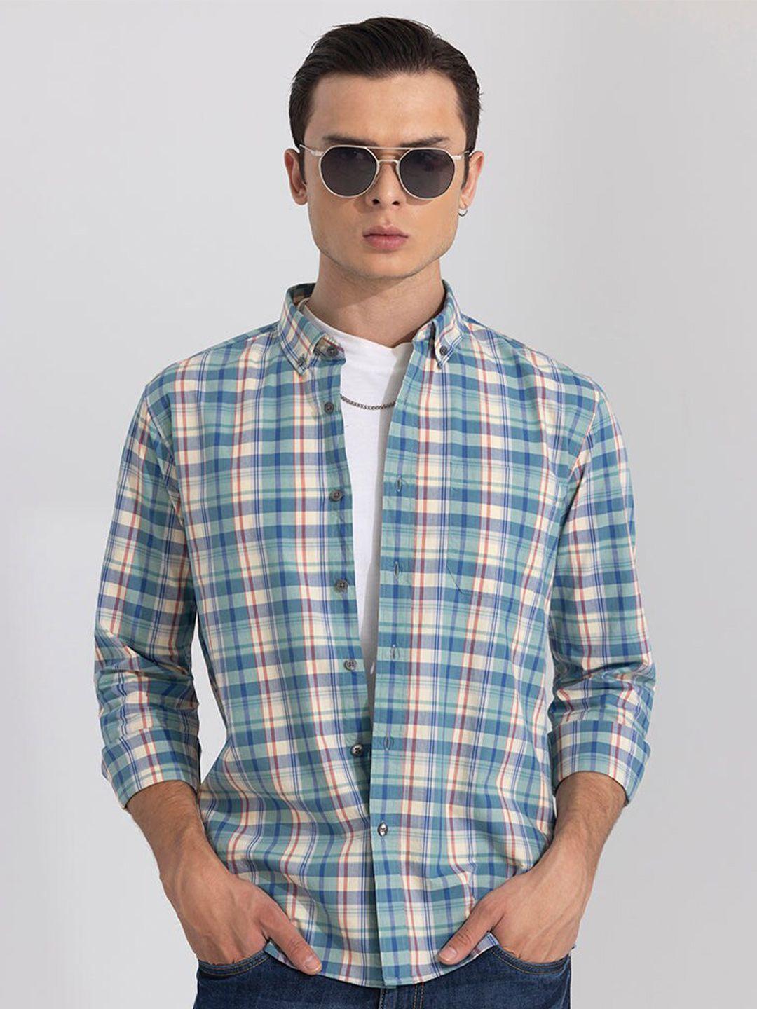 snitch classic slim fit tartan checks opaque casual shirt