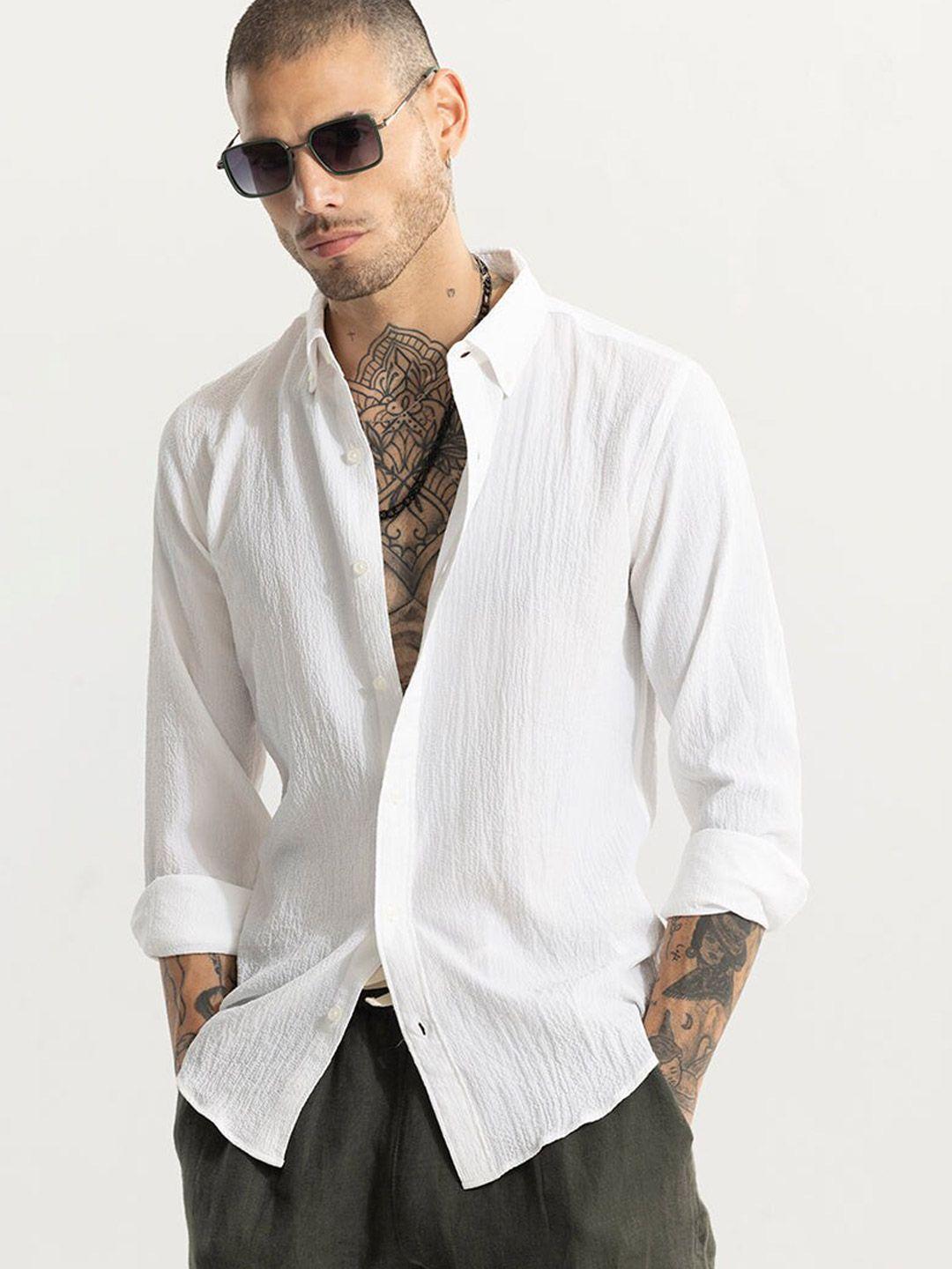 snitch classic slim fit textured self design cotton casual shirt