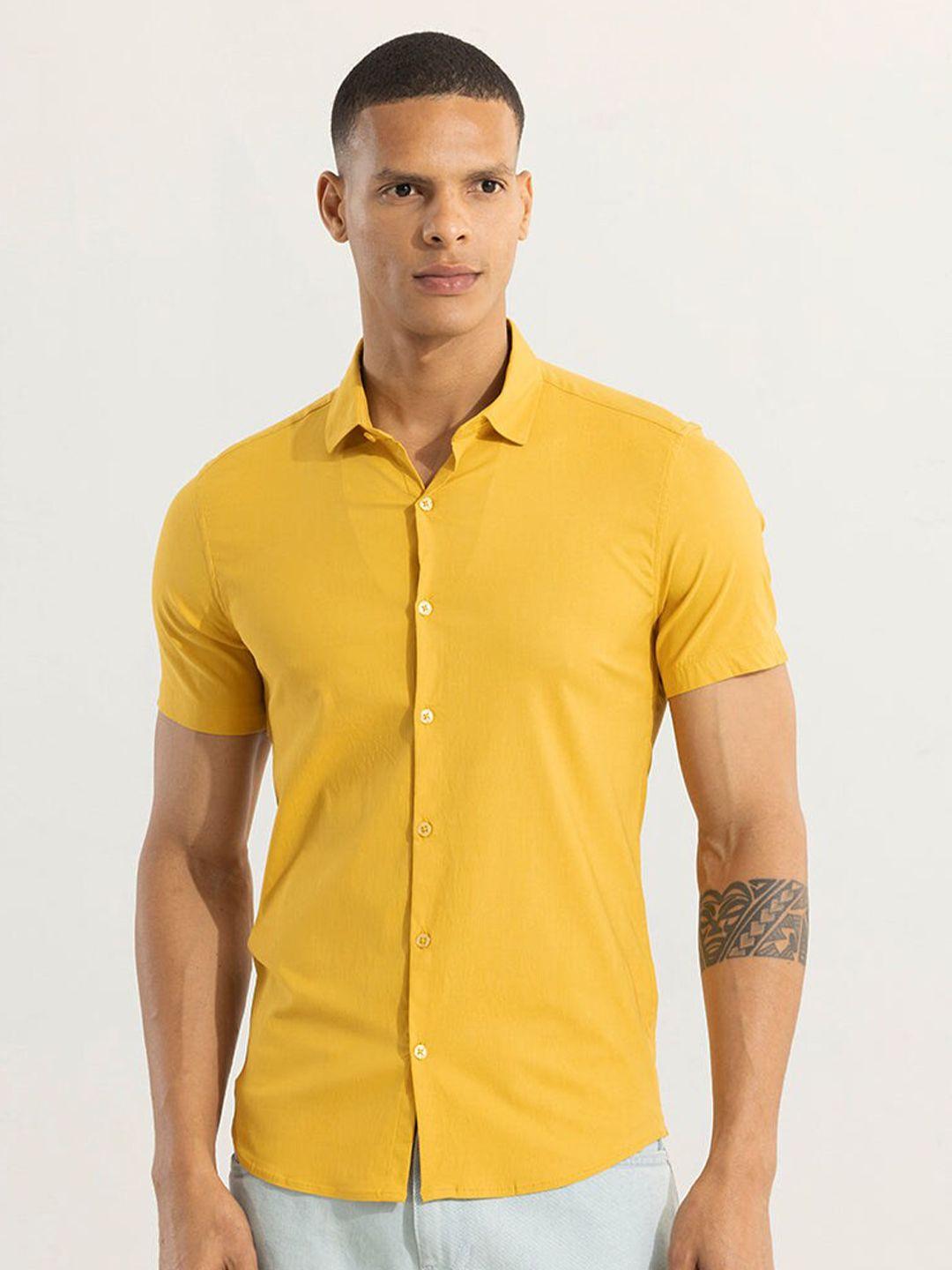 snitch classic spread collar short sleeves cotton casual shirt