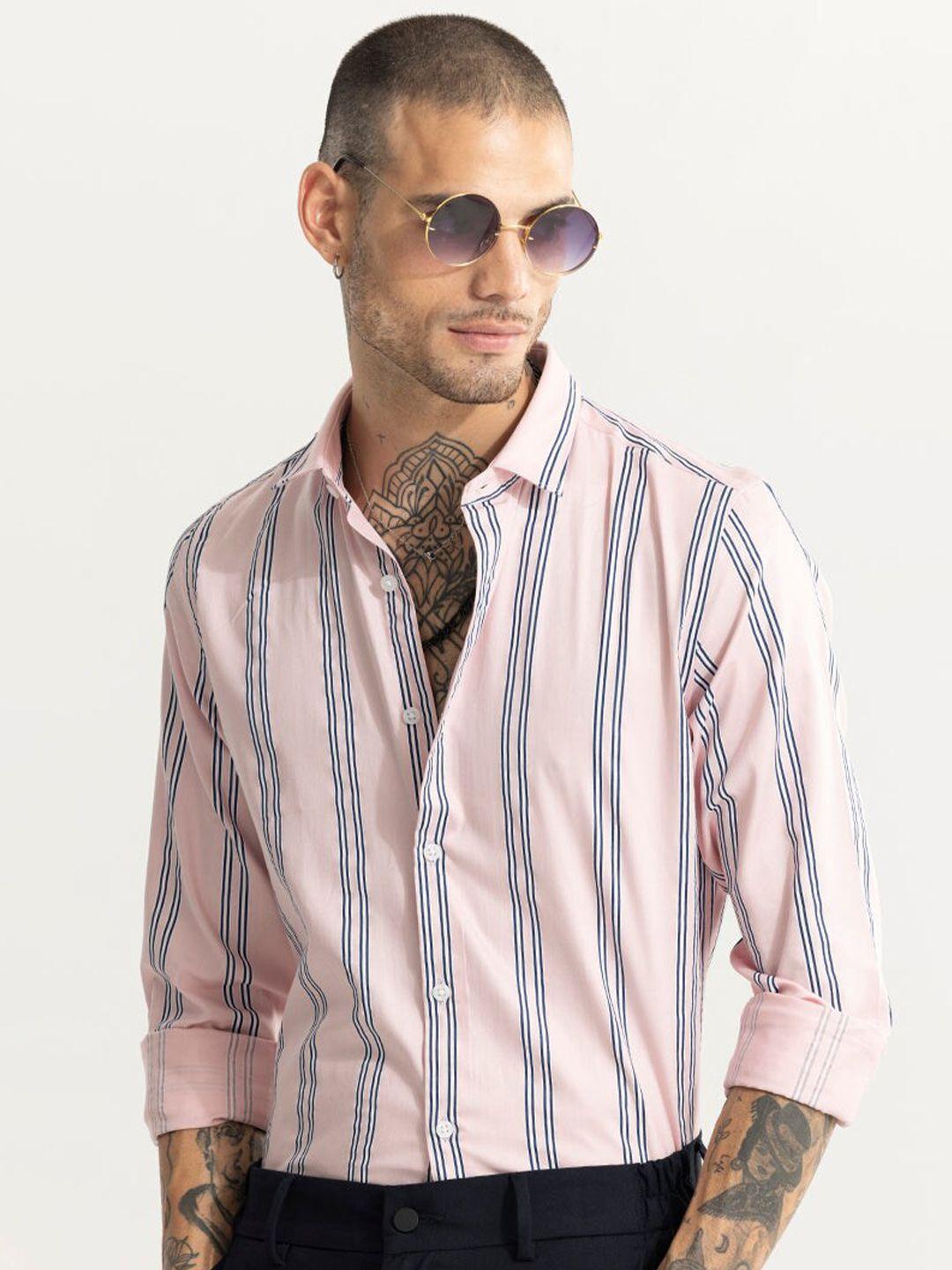 snitch classic vertical striped slim fit cotton shirt
