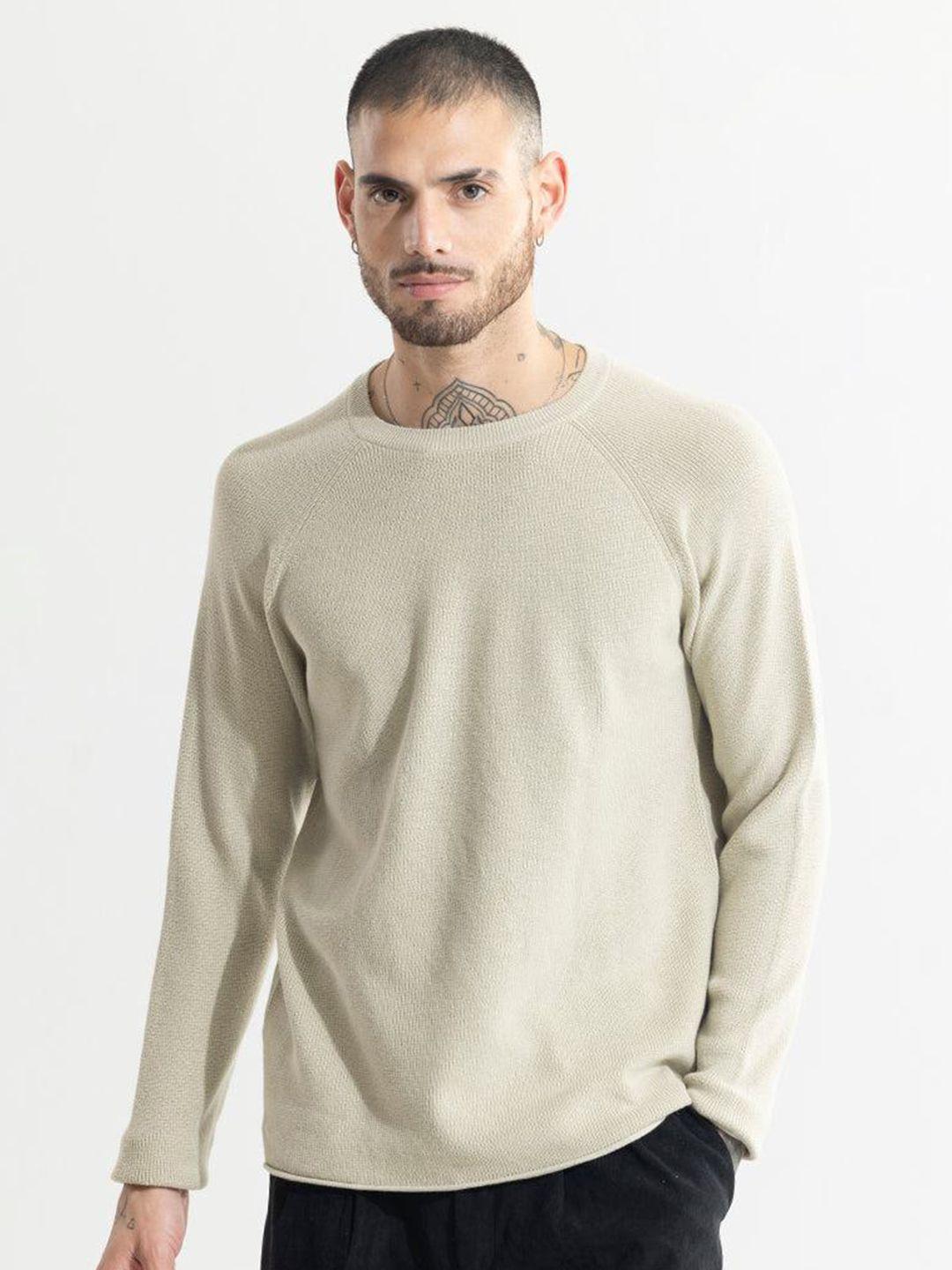 snitch cream-coloured round neck pure cotton sweatshirt