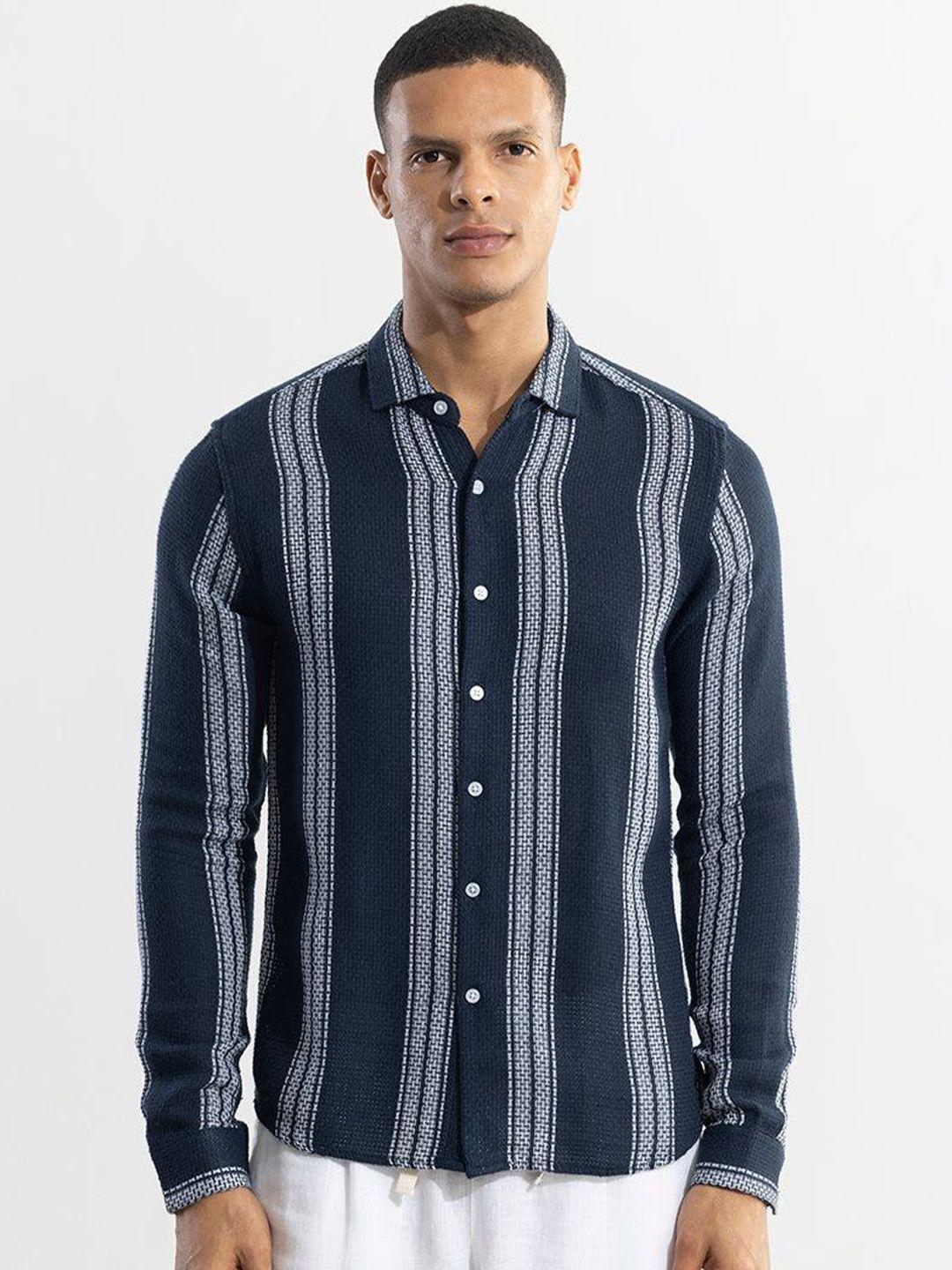 snitch ethnic motifs printed spread collar classic slim fit striped casual shirt