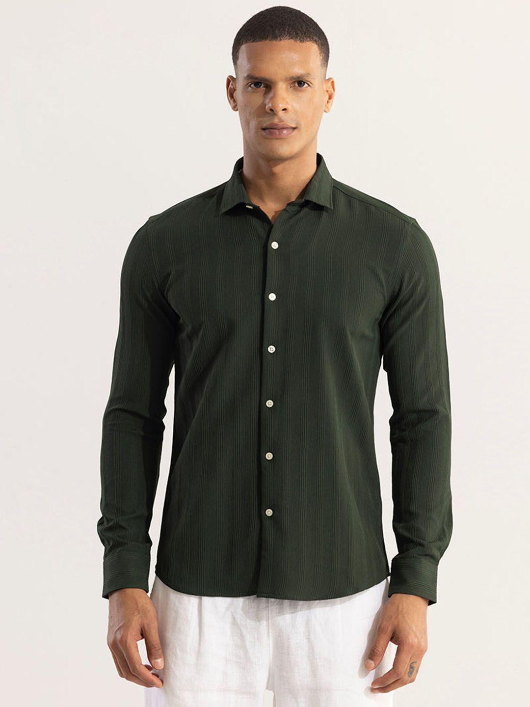 snitch green classic slim fit opaque casual shirt