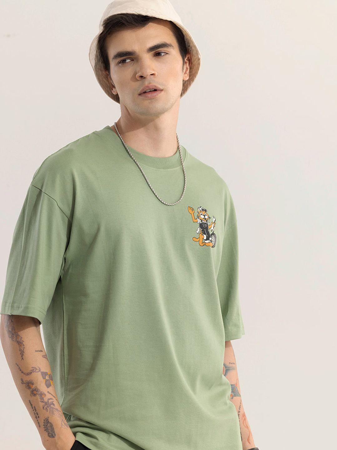 snitch green conversational printed oversized cotton t-shirt