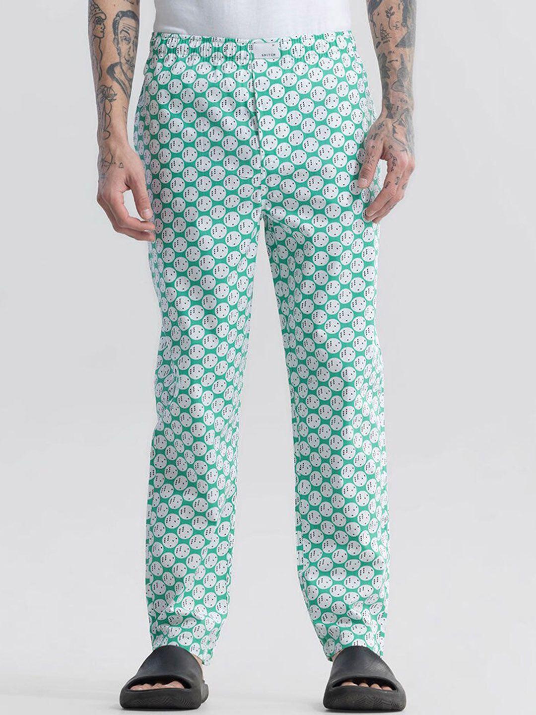 snitch green men printed cotton lounge pants