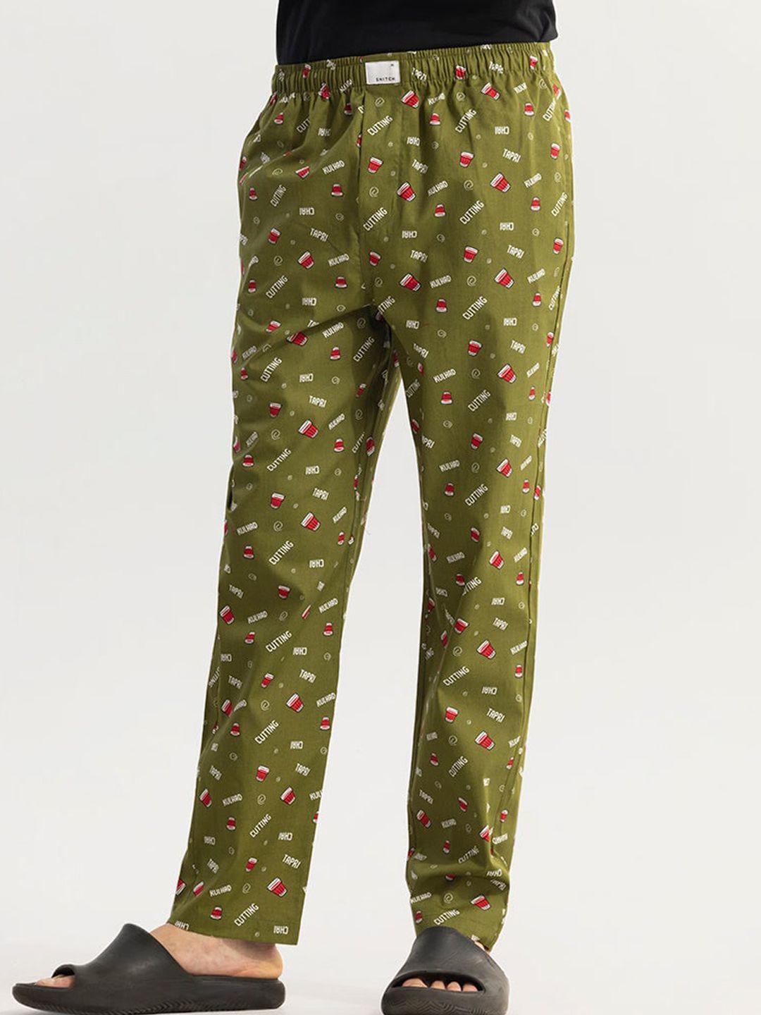 snitch green men printed cotton lounge pants